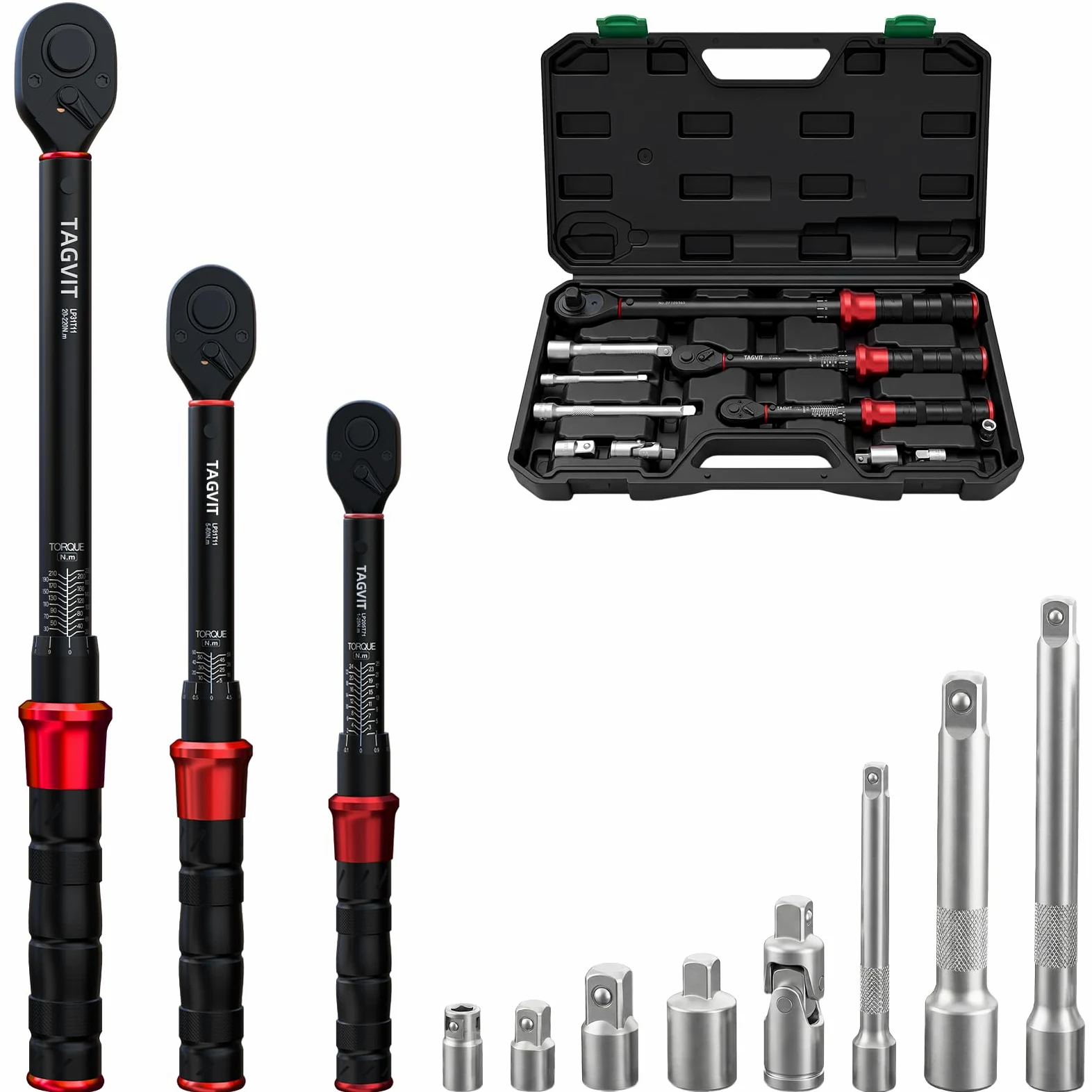 Klucze dynamometryczne 1/4", 3/8" i 1/2", 3-częściowy zestaw kluczy dynamometrycznych (1-25N.m5-60N.m20-220N.m)