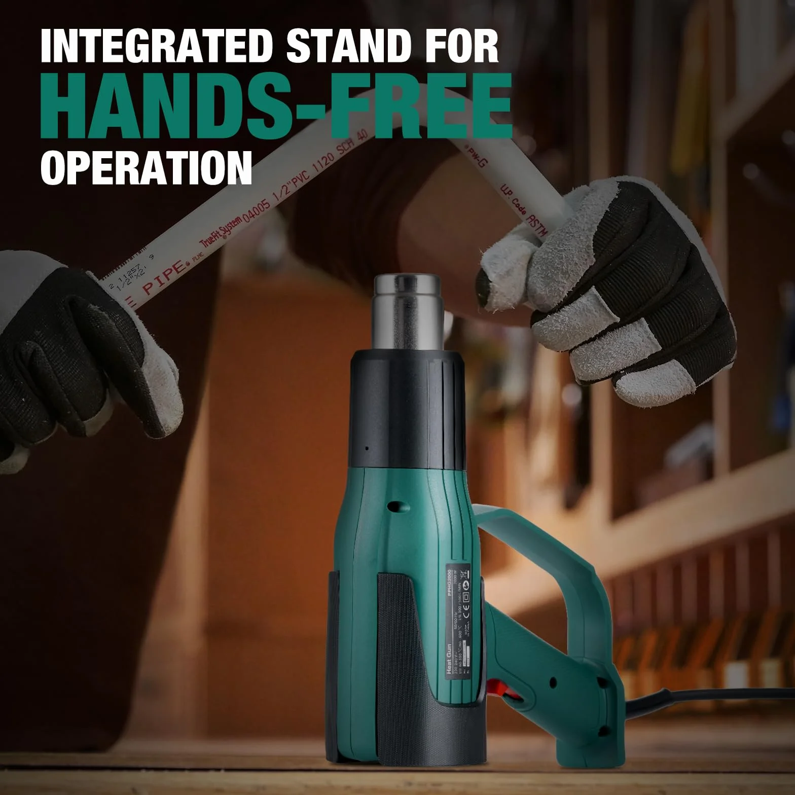 POSENPRO Pistolet na gorące powietrze 2000 W, 60℃-600℃, ochrona przed przepięciem, dmuchawa gorącego powietrza z 7 dyszami, 2 ustawienia przepływu powietrza, idealna do usuwania farby, lutowania,