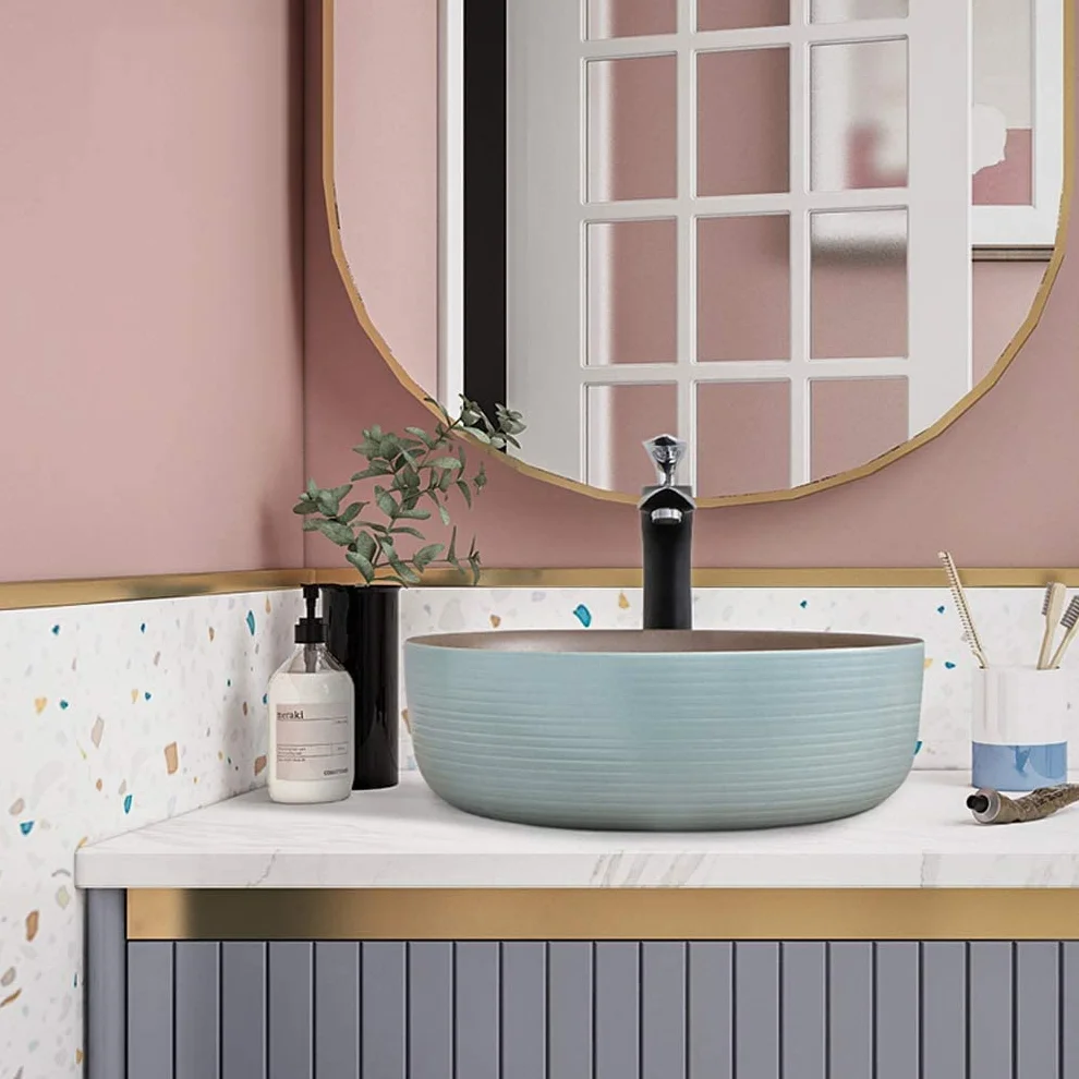 Ceramiczna Umywalka Łazienkowa, Umywalka Nablatowa, Okrągła, Porcelanowa, Ceramiczna, Artystyczna Umywalka Łazienkowa Z Odpływem Ze Stali Nierdzewnej, 25,7 X 5,9 Cala, Ni