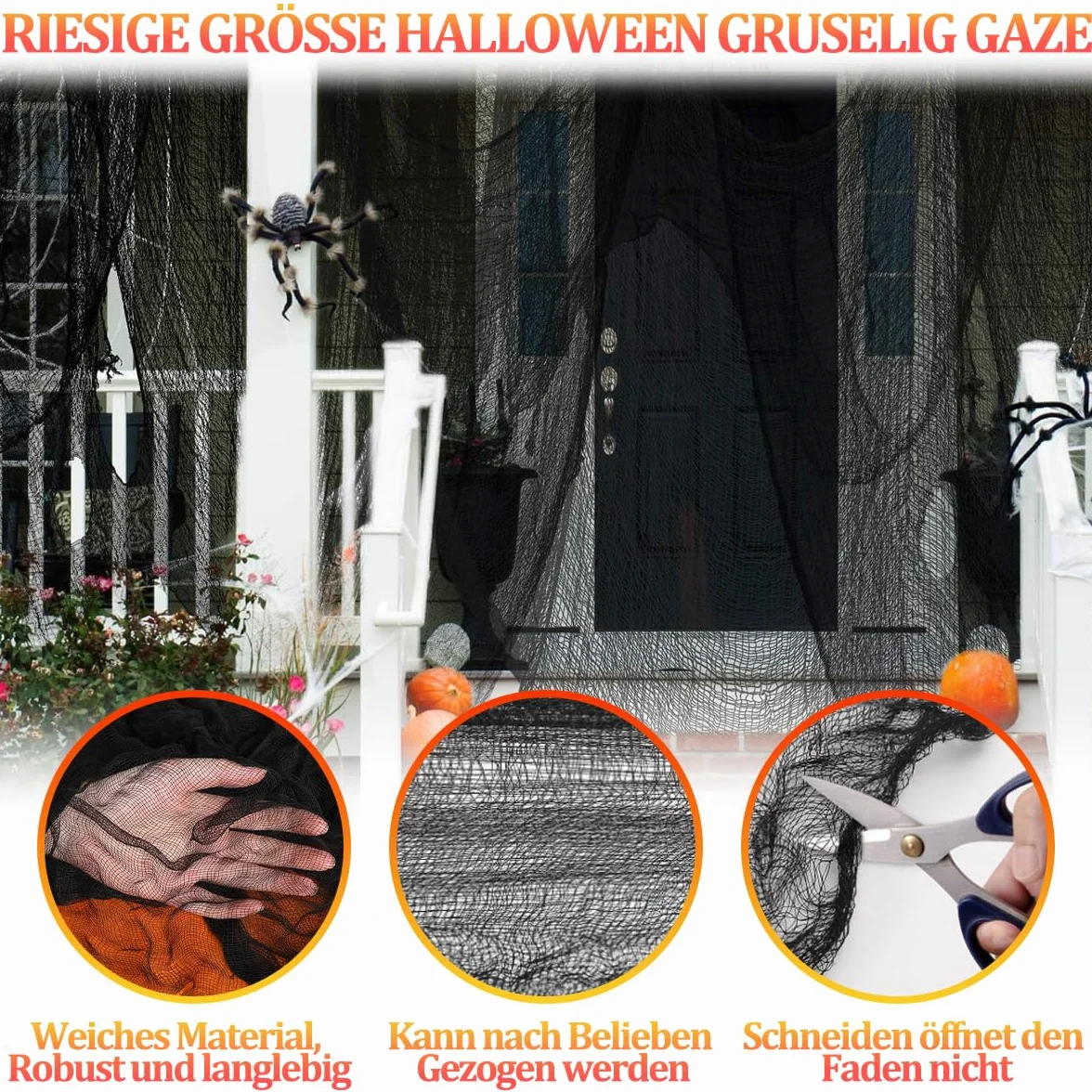 MAXEE Super czarny Halloween straszny (200 × 400 cm), super duży ręcznik ducha, dekoracja na Halloween, horror, dekoracja ogrodowa na zewnątrz Halloween