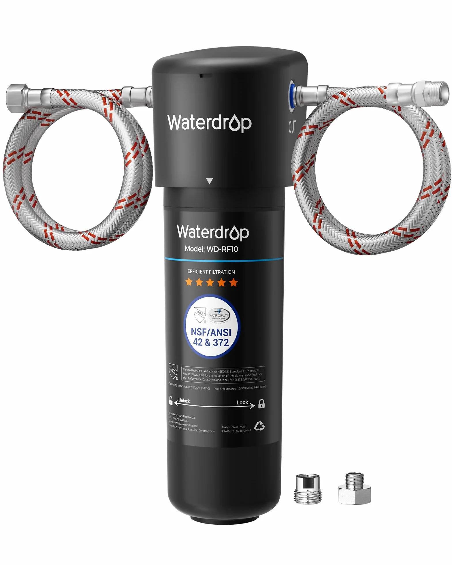 Waterdrop 10UA Podblatowy System Filtrów do Wody, Bezpośrednie Podłączenie do Baterii Kuchennej, Wysoka Wydajność Redukcji chloru 30000 Litrów, USA Tech