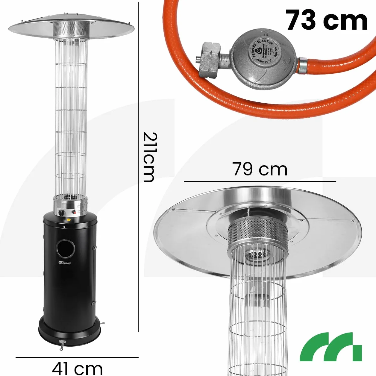 MalTec lampa grzewcza 13kW do 20m² grzejnik tarasowy na gaz stalowa osłona koła wąż