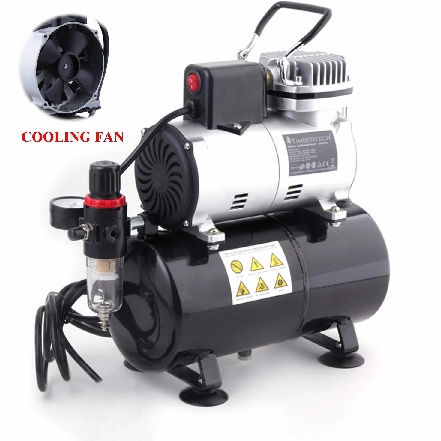 Timbertech Professional tłokowy cicha sprężarka Airbrush z wentylatorem chłodzącym Abpst08 do hobby, tatuażu, paznokci itp