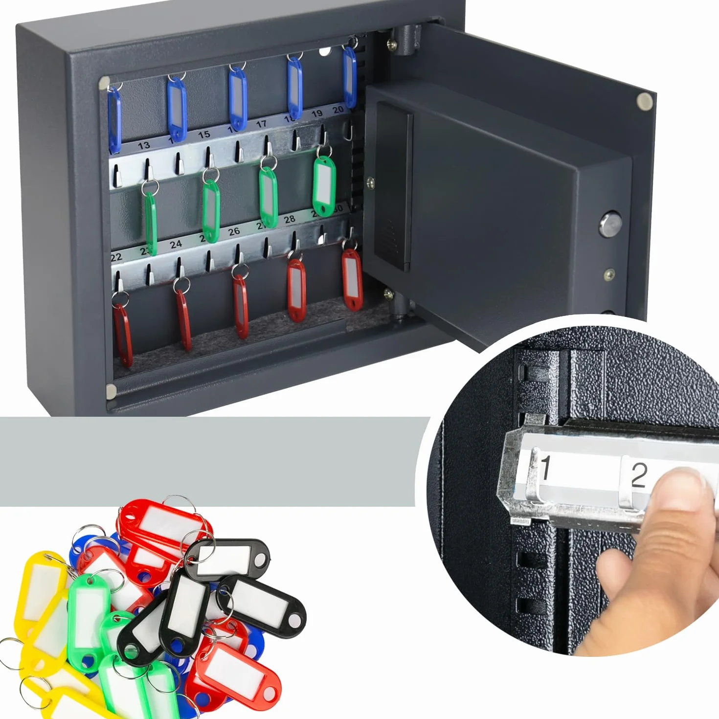 HMF 2030-11 sejf na klucze z zamkiem elektronicznym, 30 haczyków, 30 x 28 x 10 cm, antracyt