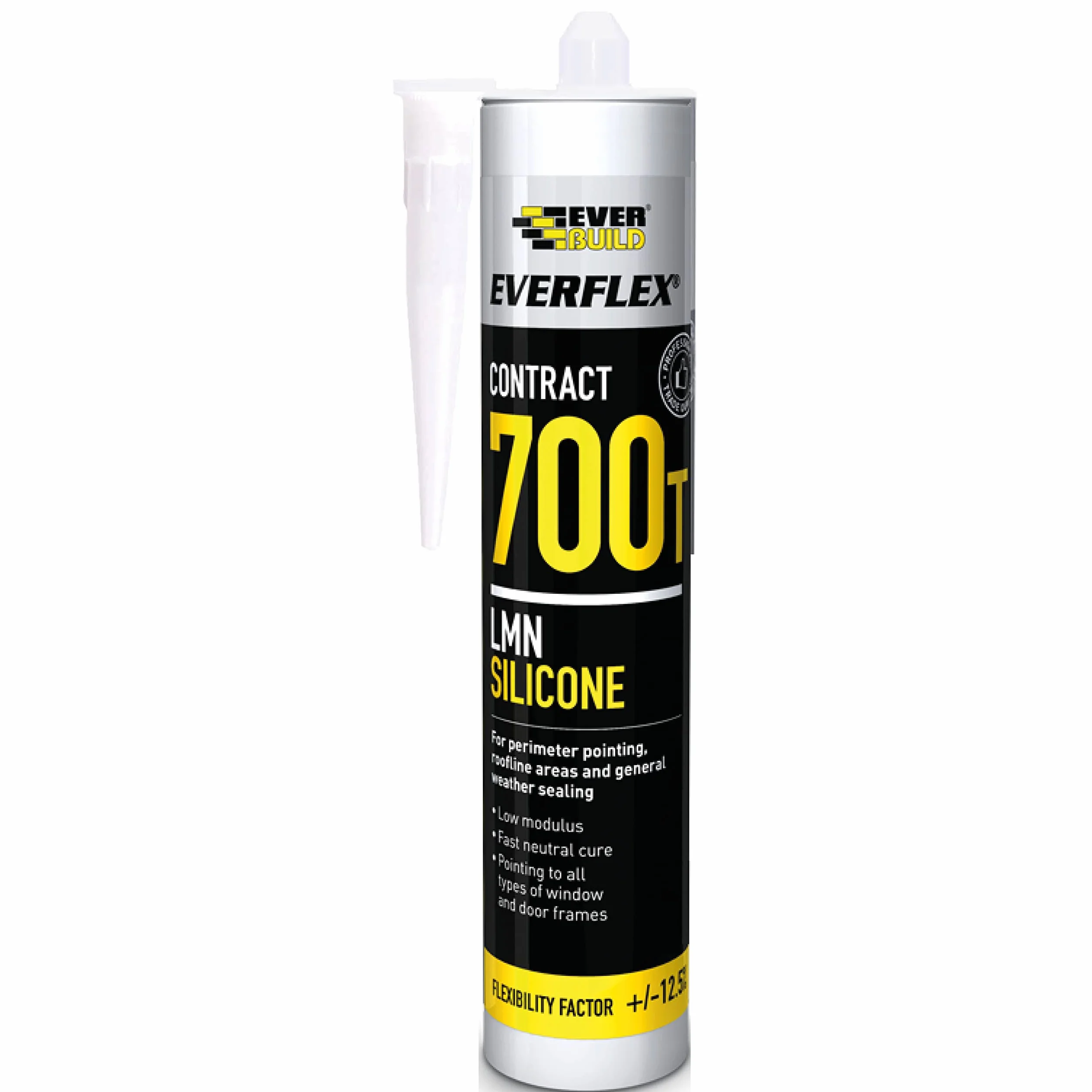 Everbuild Everflex 700T silikonowy środek uszczelniający, doskonała przyczepność, odporna na warunki atmosferyczne, neutralne utwardzanie, nadaje się do użytku wewnątrz i na zewnątrz, biały, 300 ml