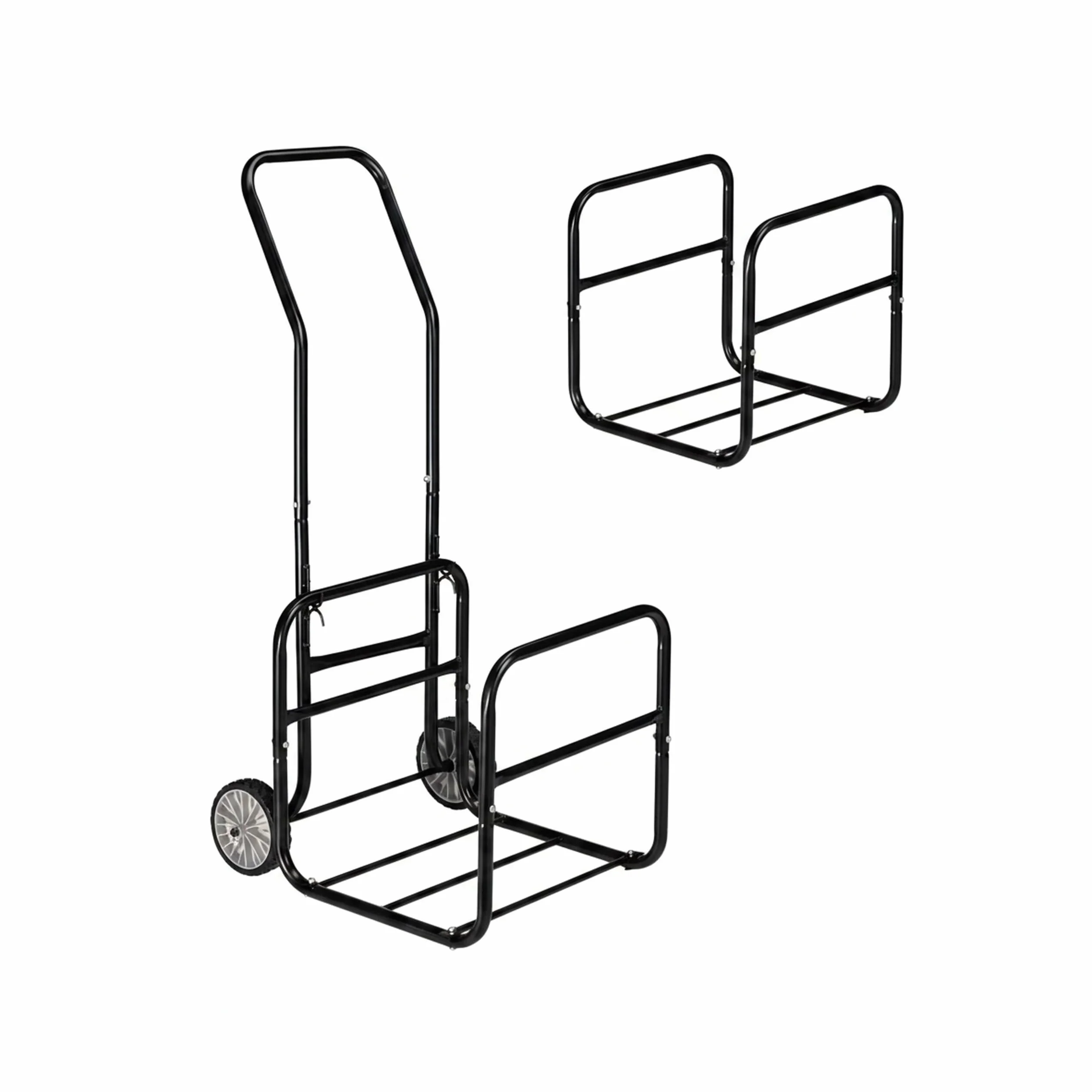 Relaxdays metalowy kosz na drewno 2w1, stojak na kółkach, do 45 kg, łatwy w transporcie, regał do przechowywania, czarny