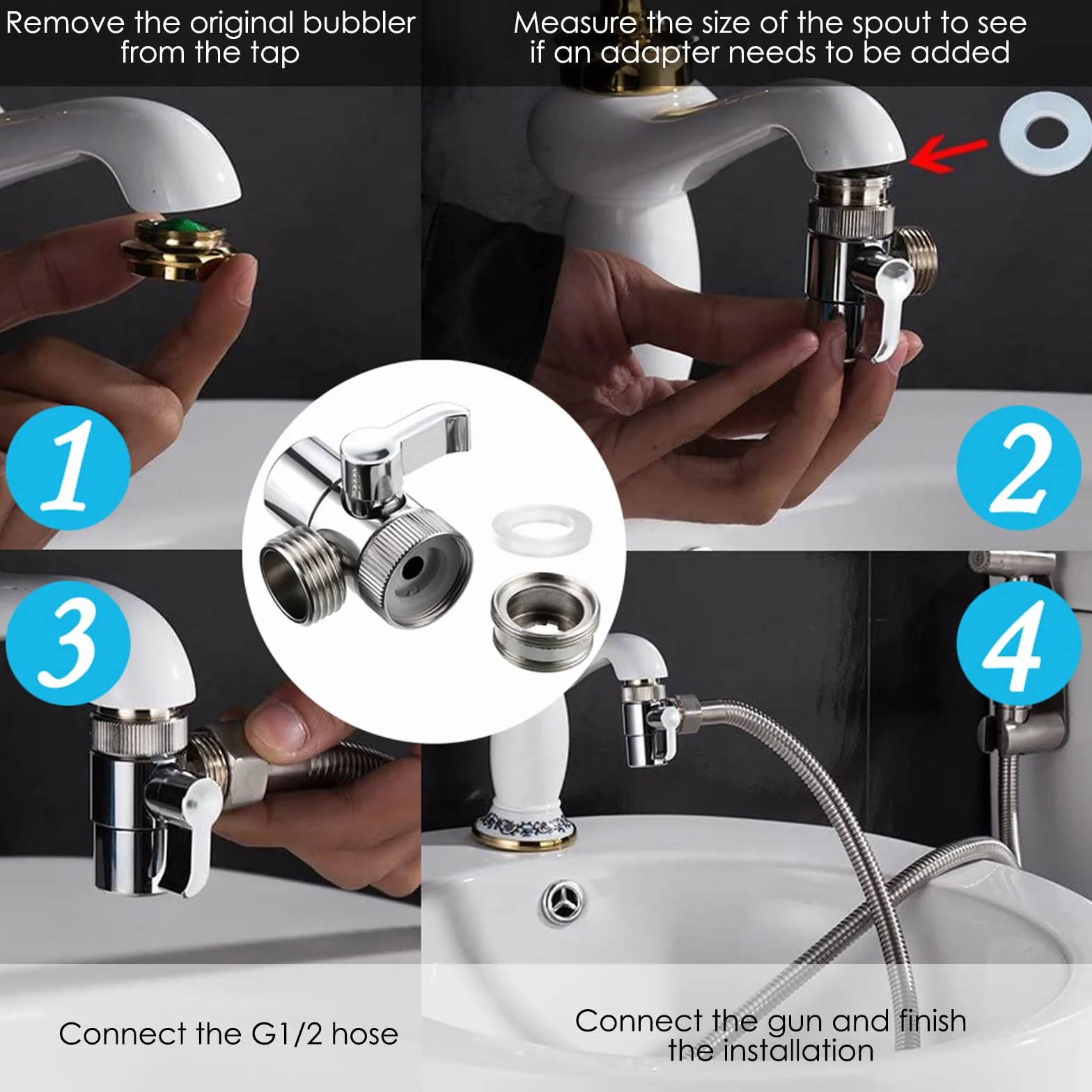 Home Handheld Bidet Zestaw toalety dla niemowląt z rozpylaczem z kranu, wężem i przyłączem, idealny do mycia włosów lub czyszczenia umywalki (srebrny)