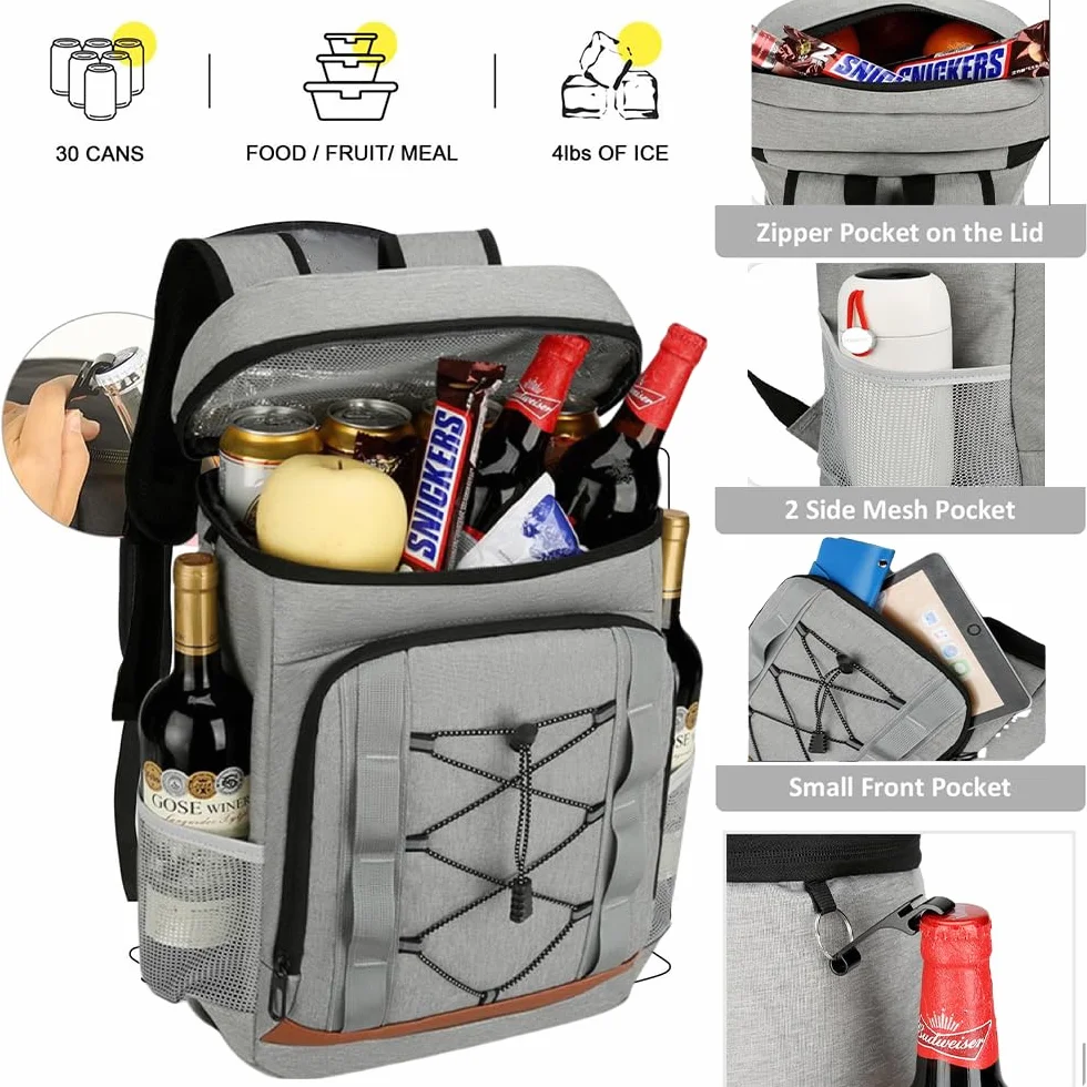 Izolowany plecak 30 l, duża torba dla mężczyzn i kobiet, idealny na piknik, grill, kemping, wycieczki, zakupy (czarny)