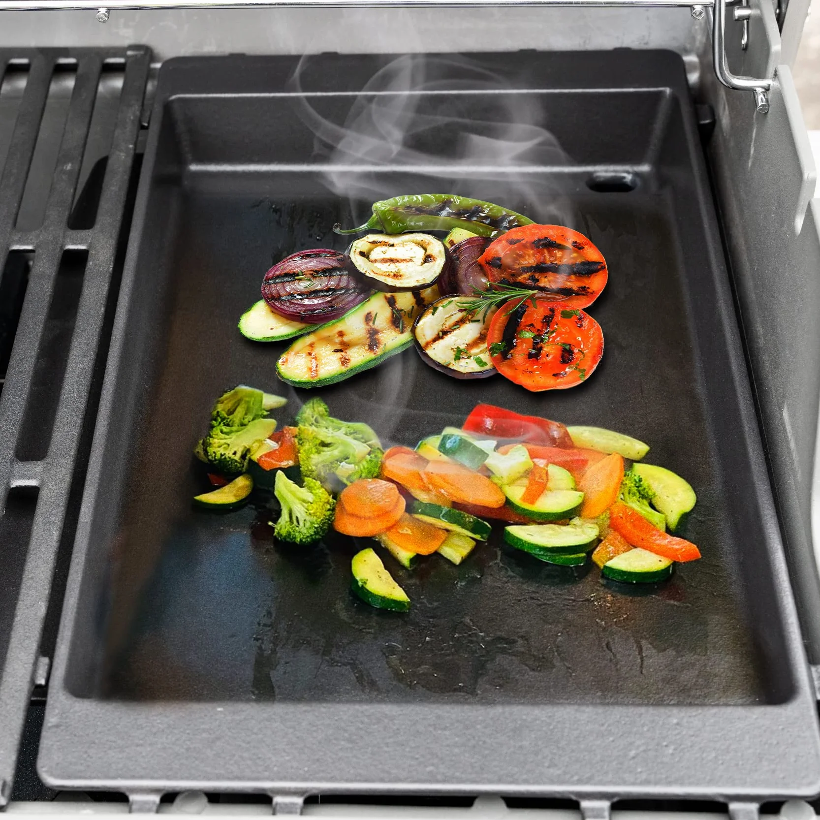 Onlyfire Żeliwny Ruszt do Grilla, Nieprzywierający, Płaski Ruszt do Grilli Gazowych Weber Spirit i Spirit II Serii 200/300, Patelnia Żeliwna, Patelnia Grillowa, 43 x 29 cm