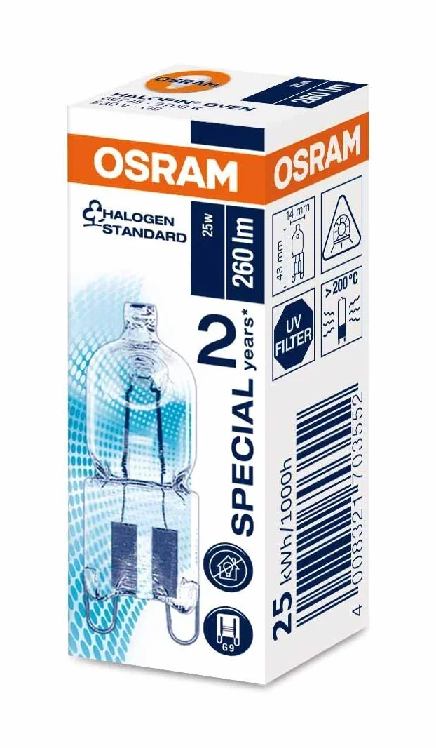 2X OSRAM OVEN HALOPIN 25W G9 HALOGEN CAPSULE BULB 230//240V