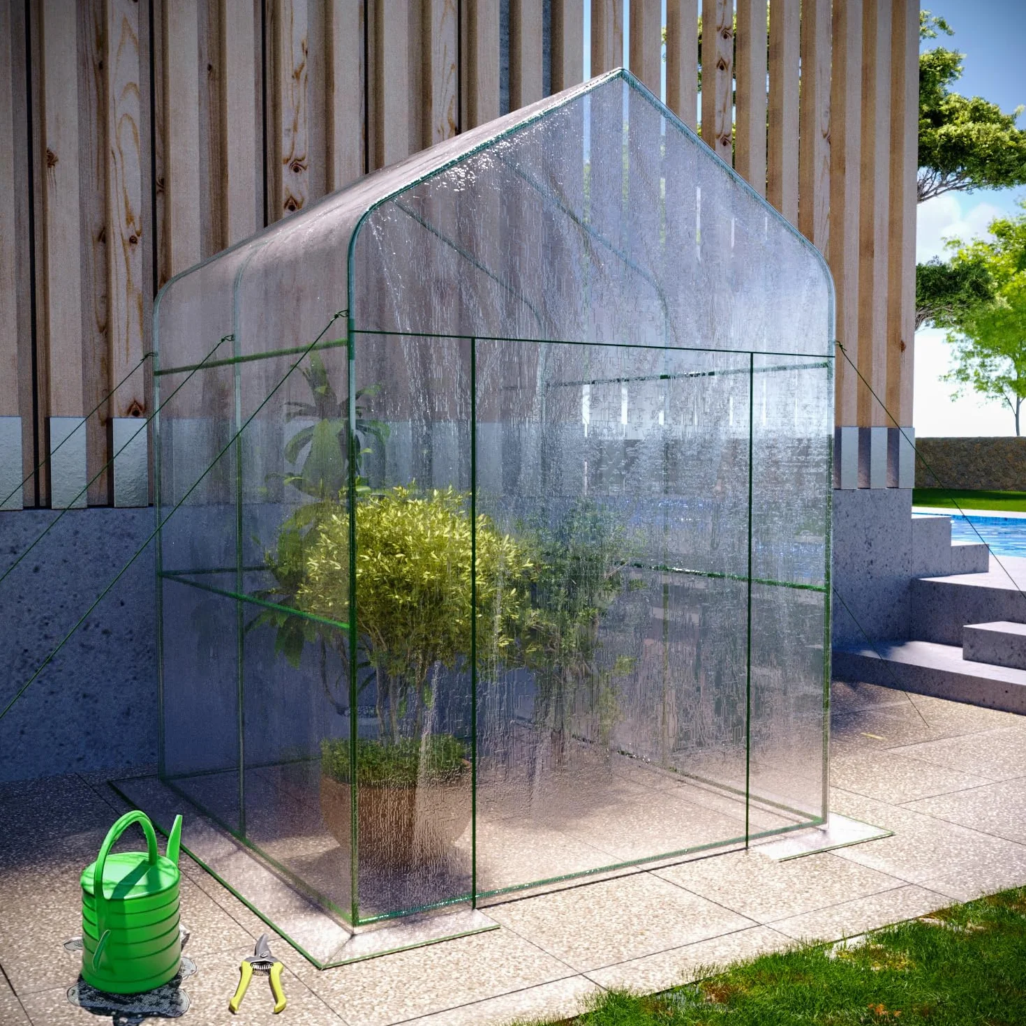 Szklarnia ogrodowa stalowa 143x143x195 cm plandeka PCW z drzwiami na zamek błyskawiczny