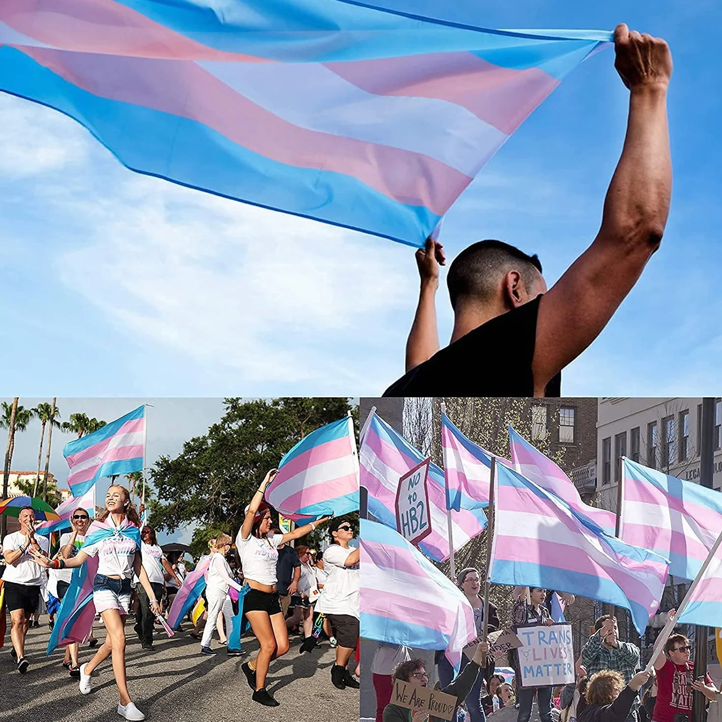 MOGADEE® Flaga transmisyjna, flaga LGBT, 150 x 90 cm, do u?ytku wewn?trz i na zewn?trz, ró?ne wakacje, odporna na wiatr i deszcz flaga Gay Pride z oczkami z mosi?dzu (transgender)
