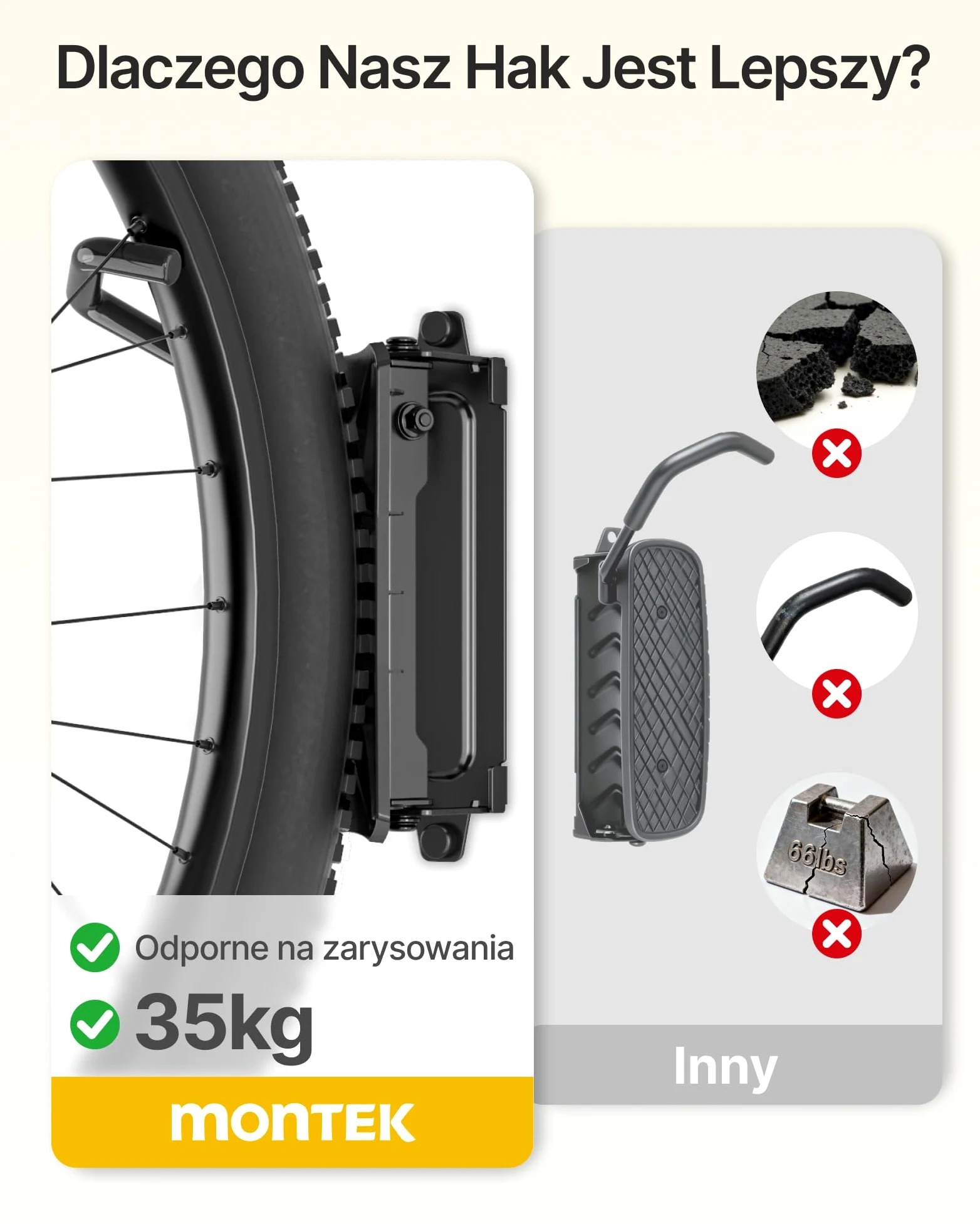 monTEK Obrotowy uchwyt ścienny do roweru, hak rowerowy, stalowy uchwyt rowerowy, ścienny, zestaw 3 szt