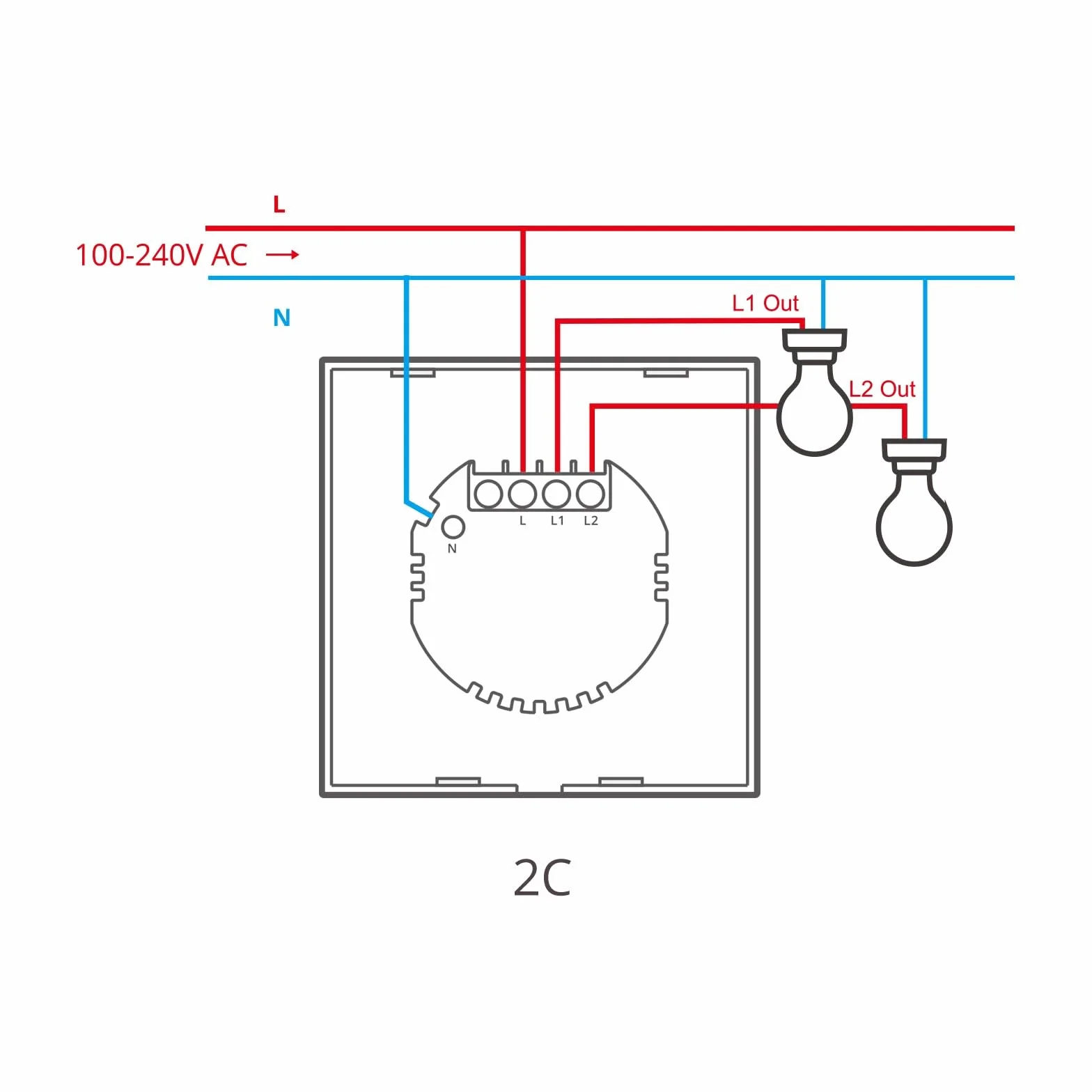 SONOFF T2EU2C-TX dotykowy włącznik światła naściennego WiFi, bezprzewodowy sterownik ścienny RF RF, przełącznik 2-kanałowy do inteligentnych rozwiązań automatyki domowej