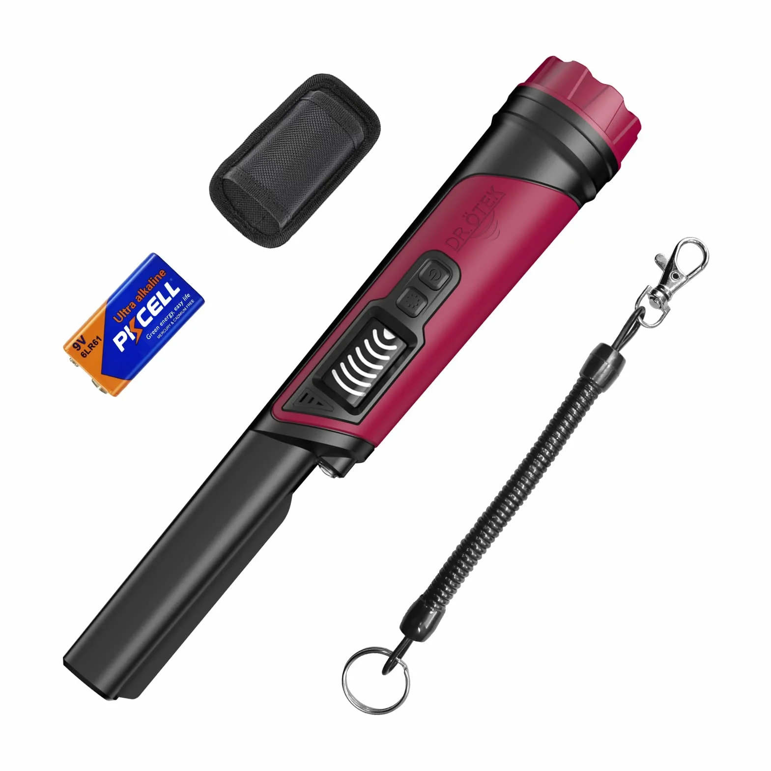DR.ÖTEK Pinpointer Wykrywacza Metali, w Pełni Wodoodporny Ręczny Pin Pointer IP68 z Ekranem LCD, Innowacyjna Funkcja Usuwania Zakłóceń, Wyższa Czułość, 3 Tryby Ostrzegania, Czerwony