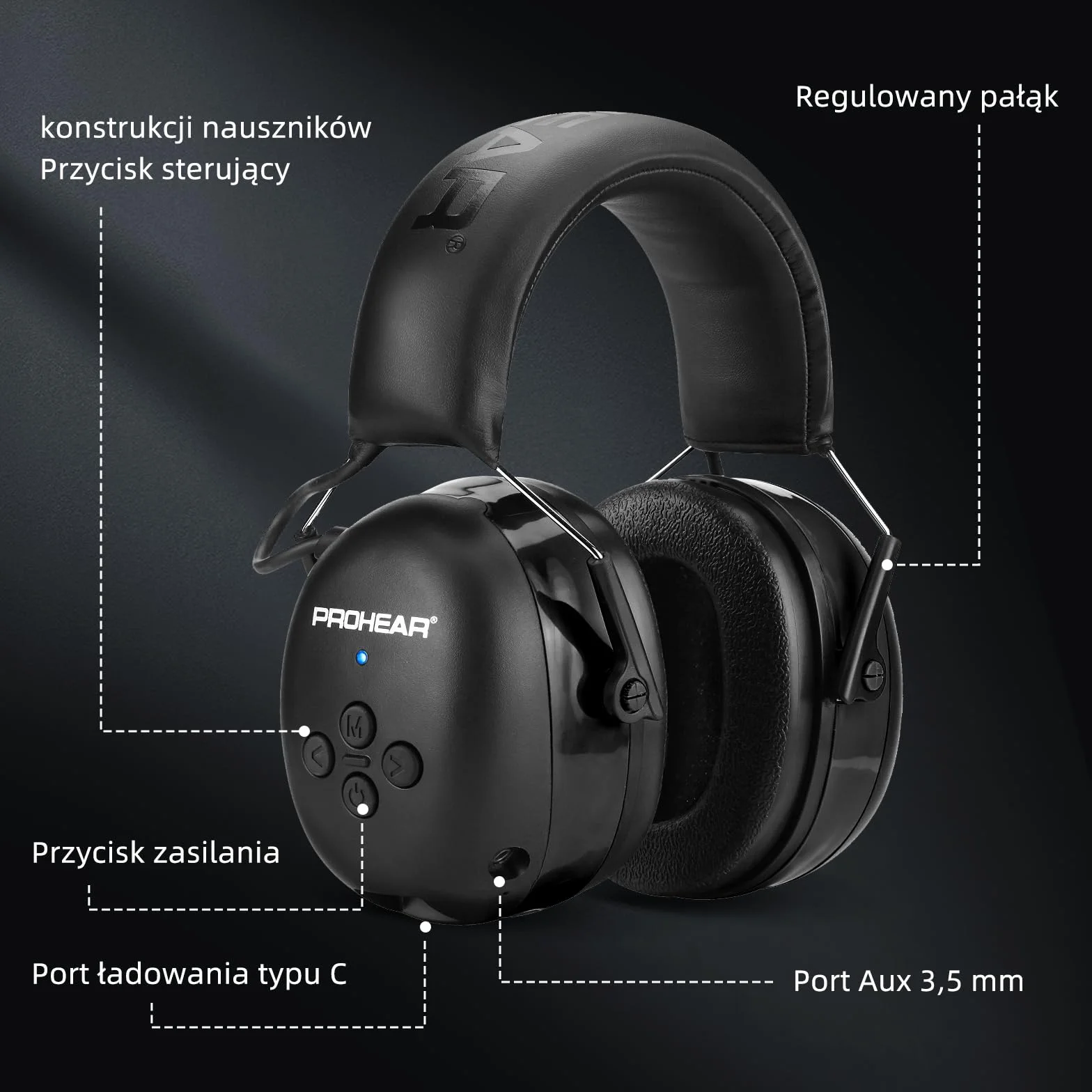 (Wersja uaktualniona) PROHEAR 037 Zestaw słuchawkowy Bluetooth 5.0 do ochrony słuchu z wbudowanym mikrofonem i funkcją redukcji szumów, odpowiedni do pracy i rozrywki, SNR 30dB-czarny