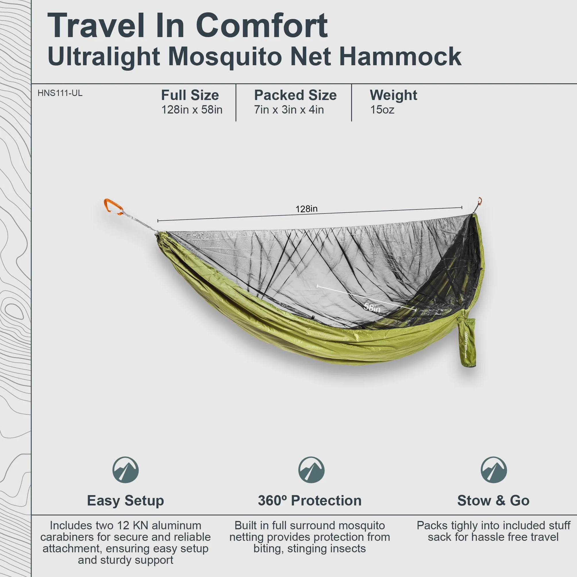 Cocoon Ultralight Mosquito Net Hammock, Single, Olive Green/Black