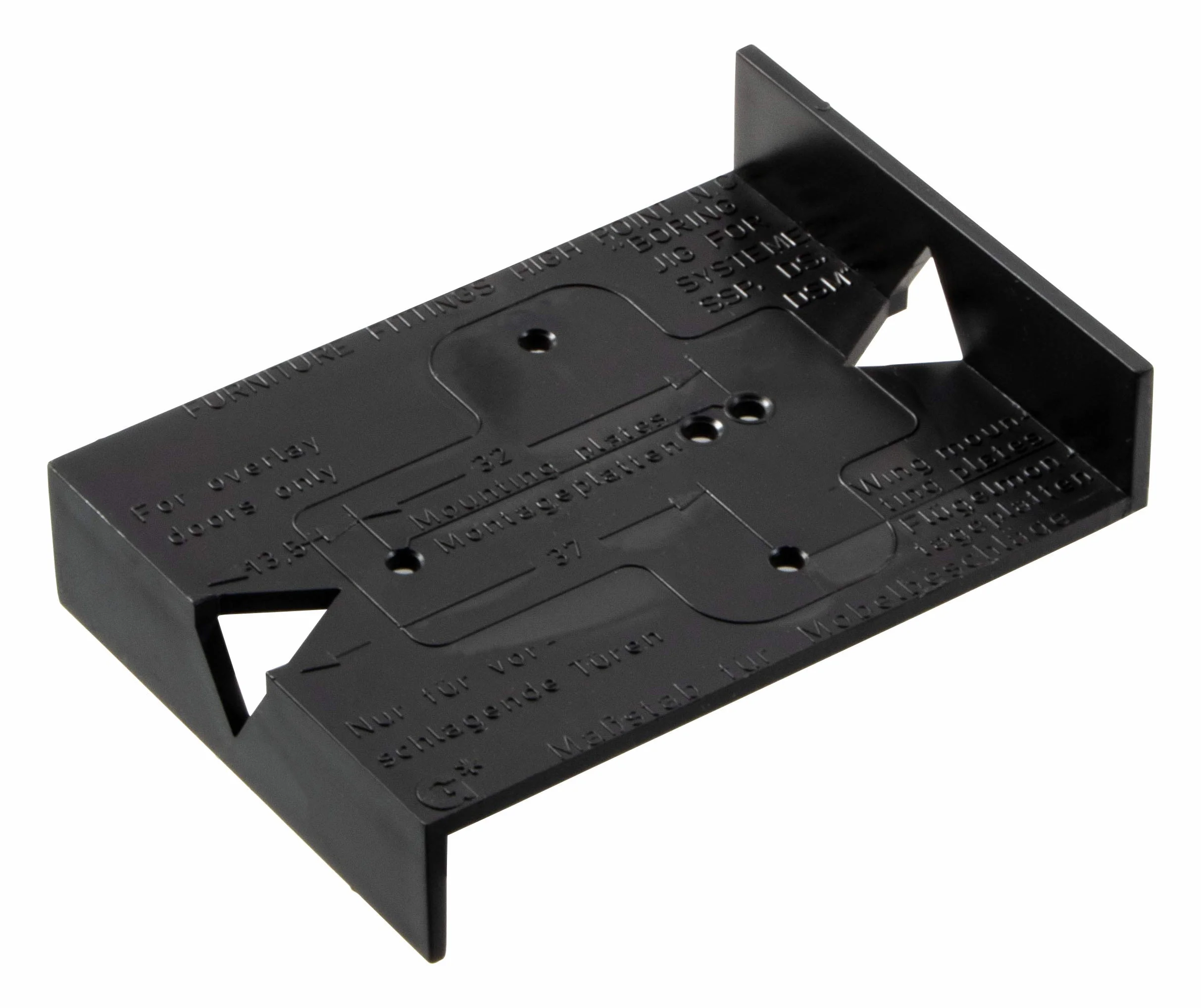 Gedotec Szablon do wiercenia zawiasów garnkowych, zawias meblowy, zawias meblowy, szablon do otworów z siatką 32 mm, tworzywo sztuczne, kolor czarny, 1 sztuka – szablon do mocowania zawiasów