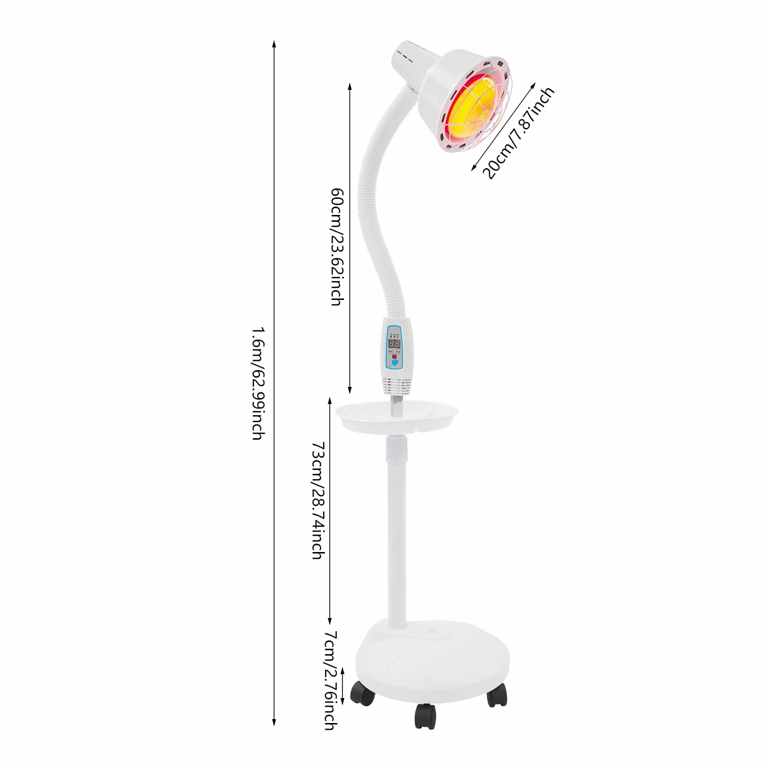 Lampa podczerwieni, 275 W, promiennik podczerwieni z elastycznym ramieniem, regulacja temperatury i wysokości
