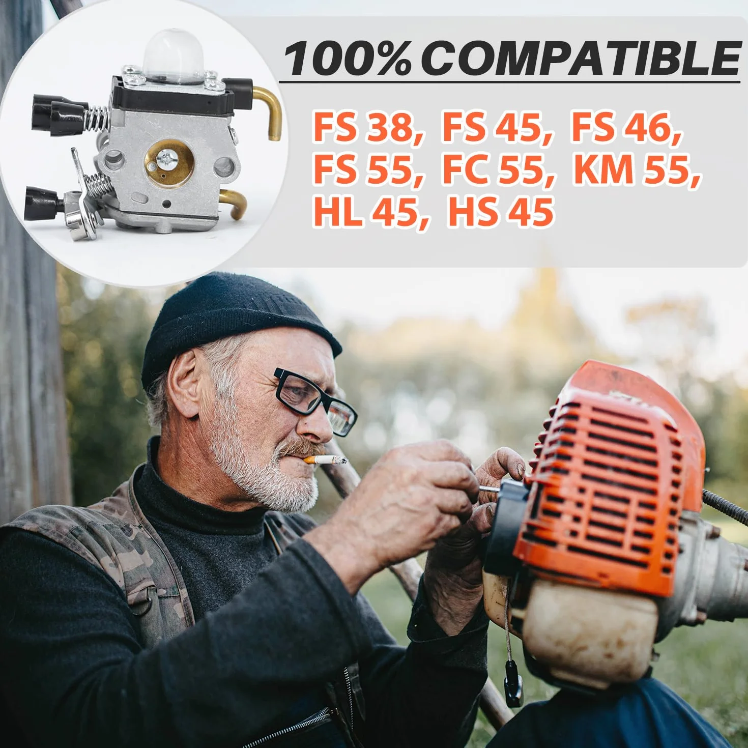 Gaźnik do STIHL FS55 FS55R FS38 FS45 FS46 FC55 KM55 Podkaszarka, JRISBO Kosiarka Akcesoria Części Zamienne Zestaw Gaźnika 9 w 1 zawiera Uszczelki, Filtr Powietrza, Świecę Zapłonową