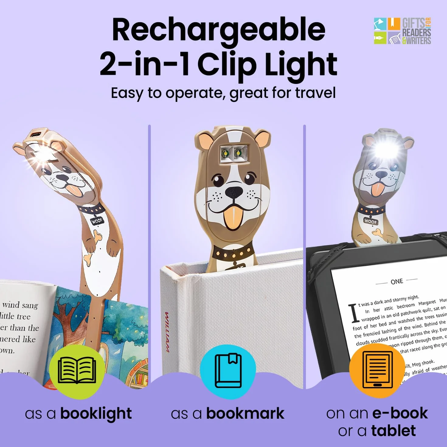 Flexilight Reachargeable lampka do czytania, 2 w 1, lampa do czytania z klipsem LED, latarka do książek dla dzieci i dorosłych, akcesoria do książek, prezent dla czytelników, miłośników książek.