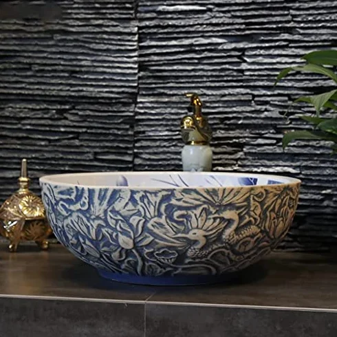 Ceramiczna Umywalka Łazienkowa Nablatowa, Umywalka Nablatowa W Stylu Retro W Kształcie Lotosu Do Nowoczesnych Łazienek Domowych