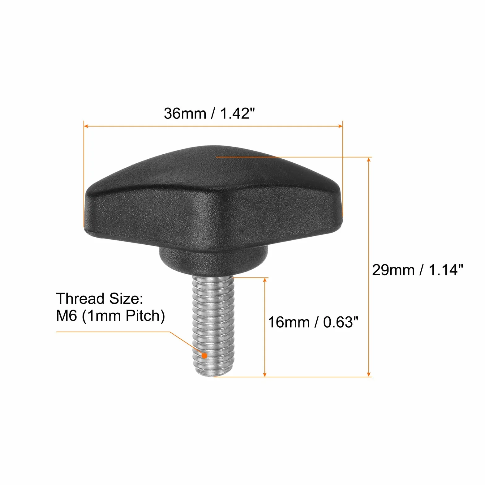 QUARKZMAN 4 sztuki gałek motylkowych T, śruby radełkowane, M6 x 16 mm, standardowy gwint zewnętrzny, guziki T z tworzywa sztucznego, uchwyty, gałki zaciskowe, uchwyt śruby radełkowane, czarne