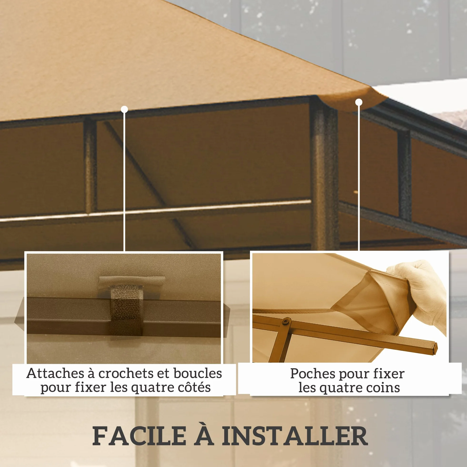 Outsunny Zapasowe płótno do pawilonu 3 x 3 m Anty-UV 180 g/m² Beżowy
