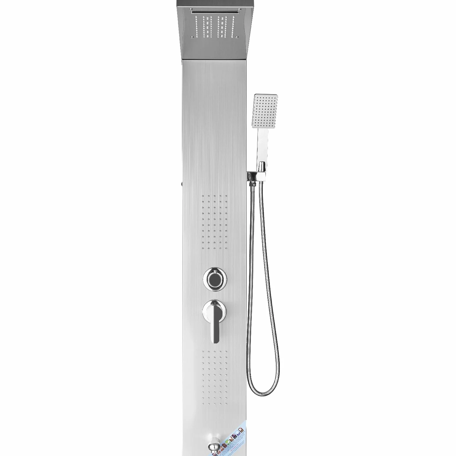 VEVOR System paneli prysznicowych, 5 trybów prysznicowych, wieża paneli prysznicowych LED, opady, wodospad, 2 dysze do masażu ciała, wylewka wanny, ręczna głowica prysznicowa z wężem 150 cm, zestaw