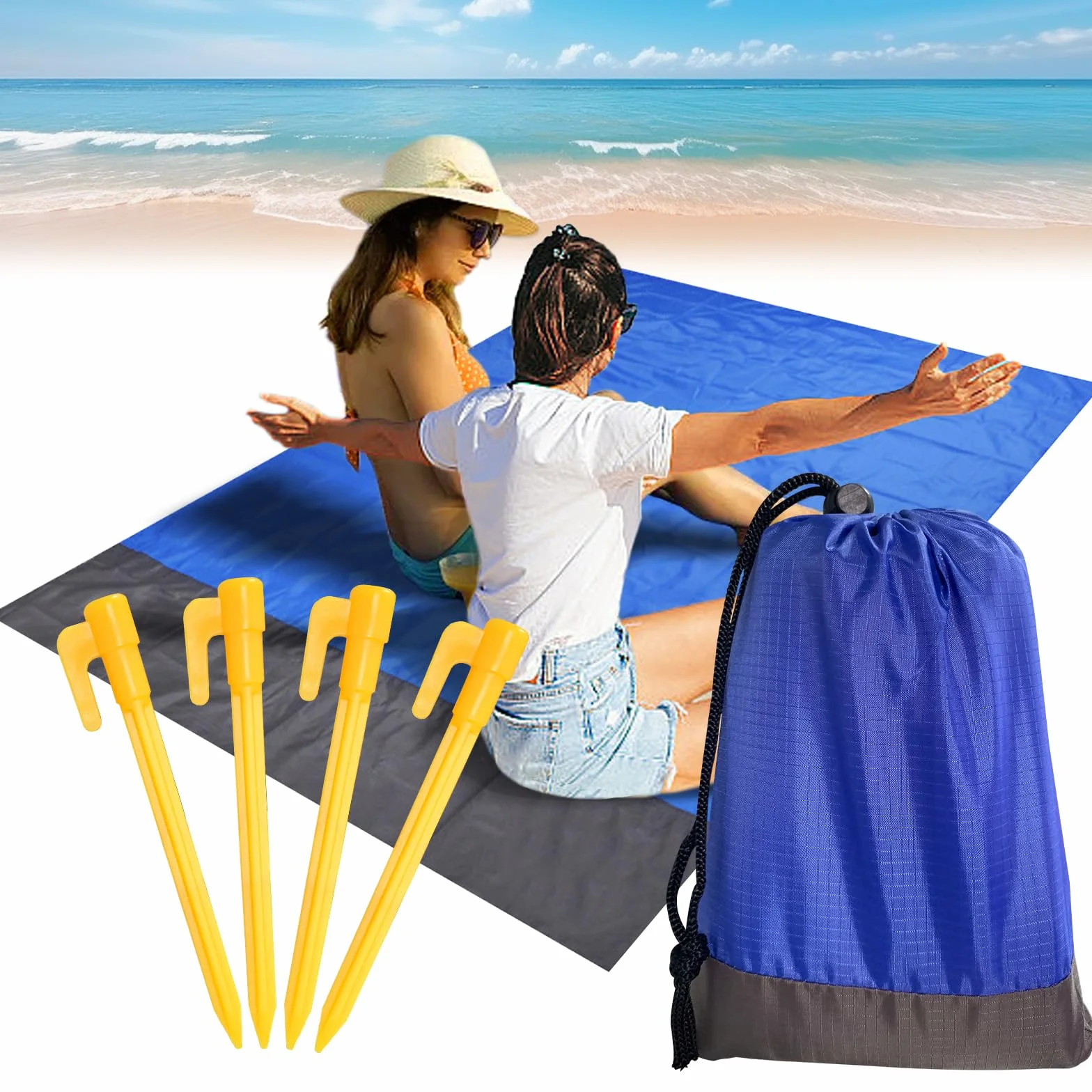 Koc piknikowy, mata plażowa, odporna na piasek, wodoszczelna, składana mata piknikowa, bardzo duża mata kempingowa do ogrodu, parku, trawy, podróży, wędrówek (145 x 200 cm)