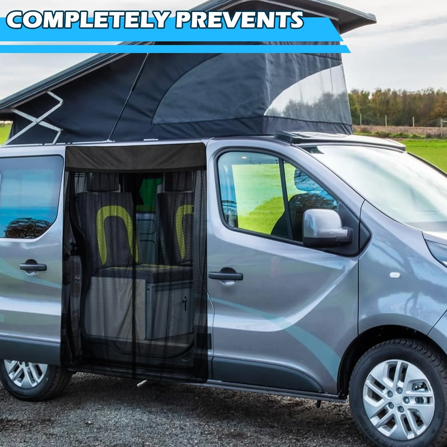 Magnetyczna ochrona przed owadami Van, dopasowana do Renault Trafic 2001-2018, Opel Vivaro, samochodowa moskitiera do drzwi przesuwnych, zamek błyskawiczny na środku drzwi