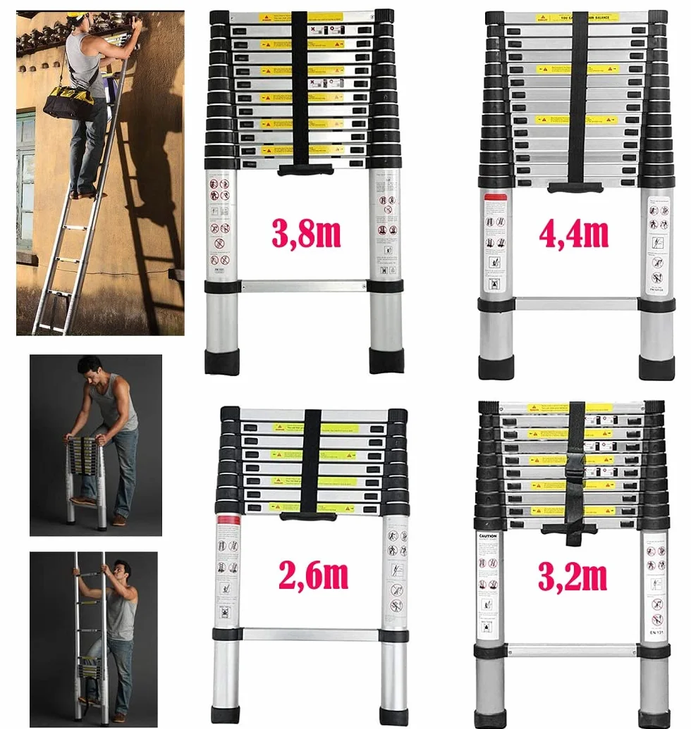 Drabina teleskopowa z chowanymi szczeblami, składana aluminiowa teleskopowa drabina rozkładana, nośność 150 kg (3,2 m)