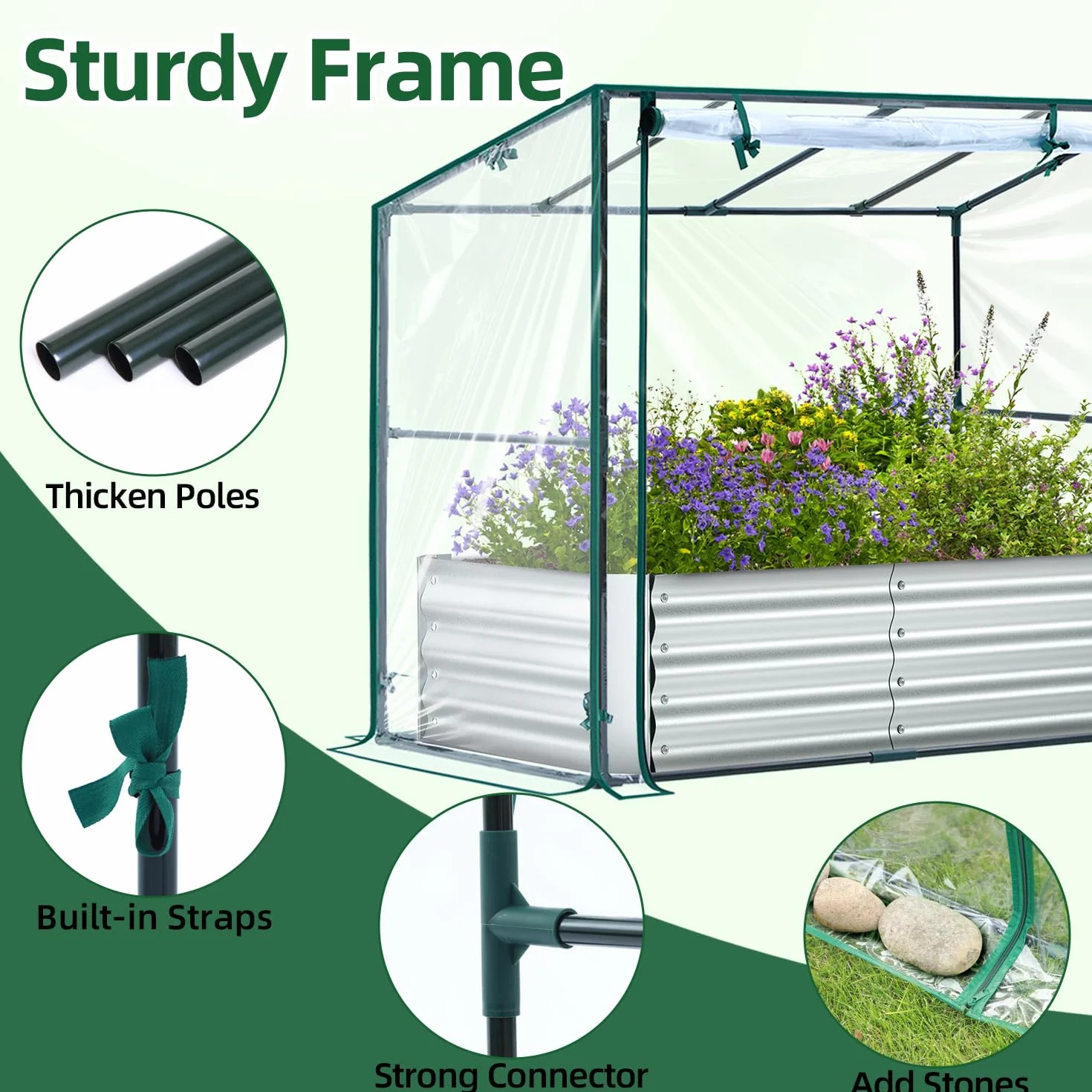 Ohuhu Podwyższona grządka ogrodowa metalowa 122x61x30 cm z osłoną PCV 3-w-1