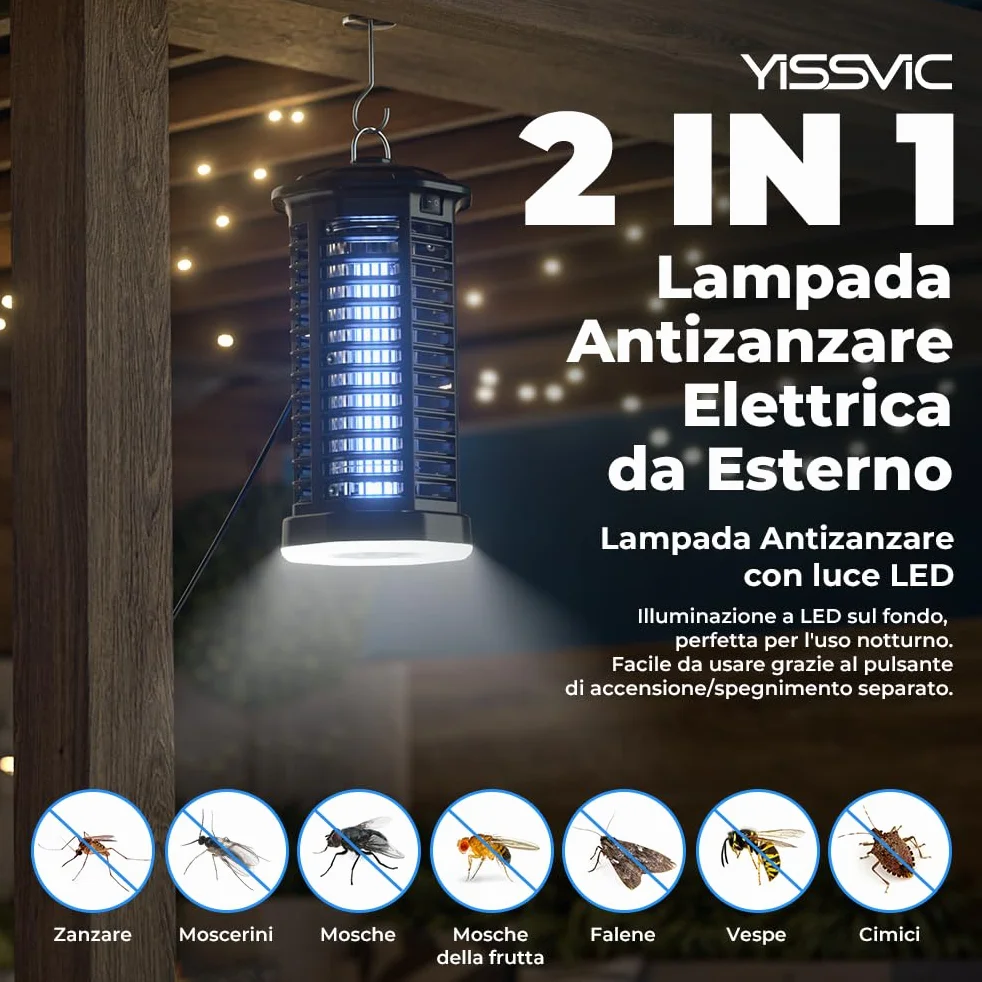 YISSVIC Elektryczna lampa przeciw komarom 4200 V UV wodoodporna elektryczna moskitiera IPX4, ochrona przed komarami do ogrodu, wewnątrz i na zewnątrz ze szczotką do czyszczenia