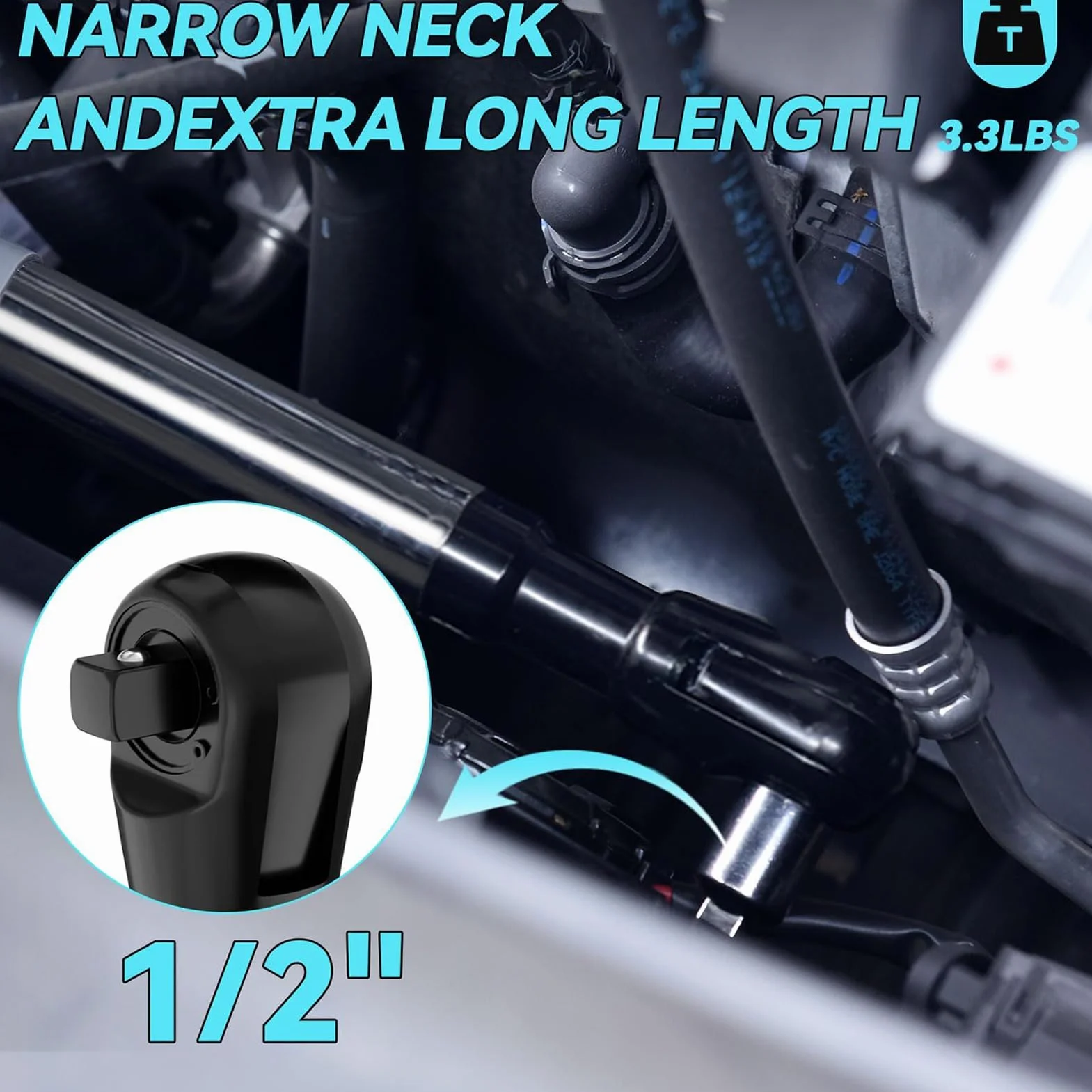Offsetowe Gniazdo Adaptera Przedłużane Narzędzia Naprawcze 12.7 mm | Antypoślizgowy Przedłużak Klucza Grzechotkowego Do Samochodów Motoryzacji Domu Mebli Maszyn Urządzeń Hydrauliki