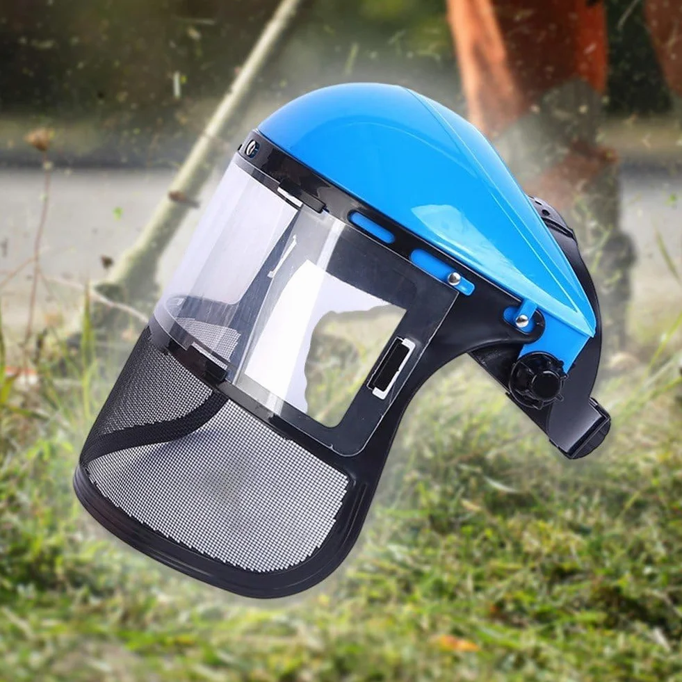 Kask do przycinania traw ogrodowych, maska ochronna z PVC montowana na głowicy bezpieczeństwa, pełna siatkowa maska ochronna do podkaszarki, ochrona lasu