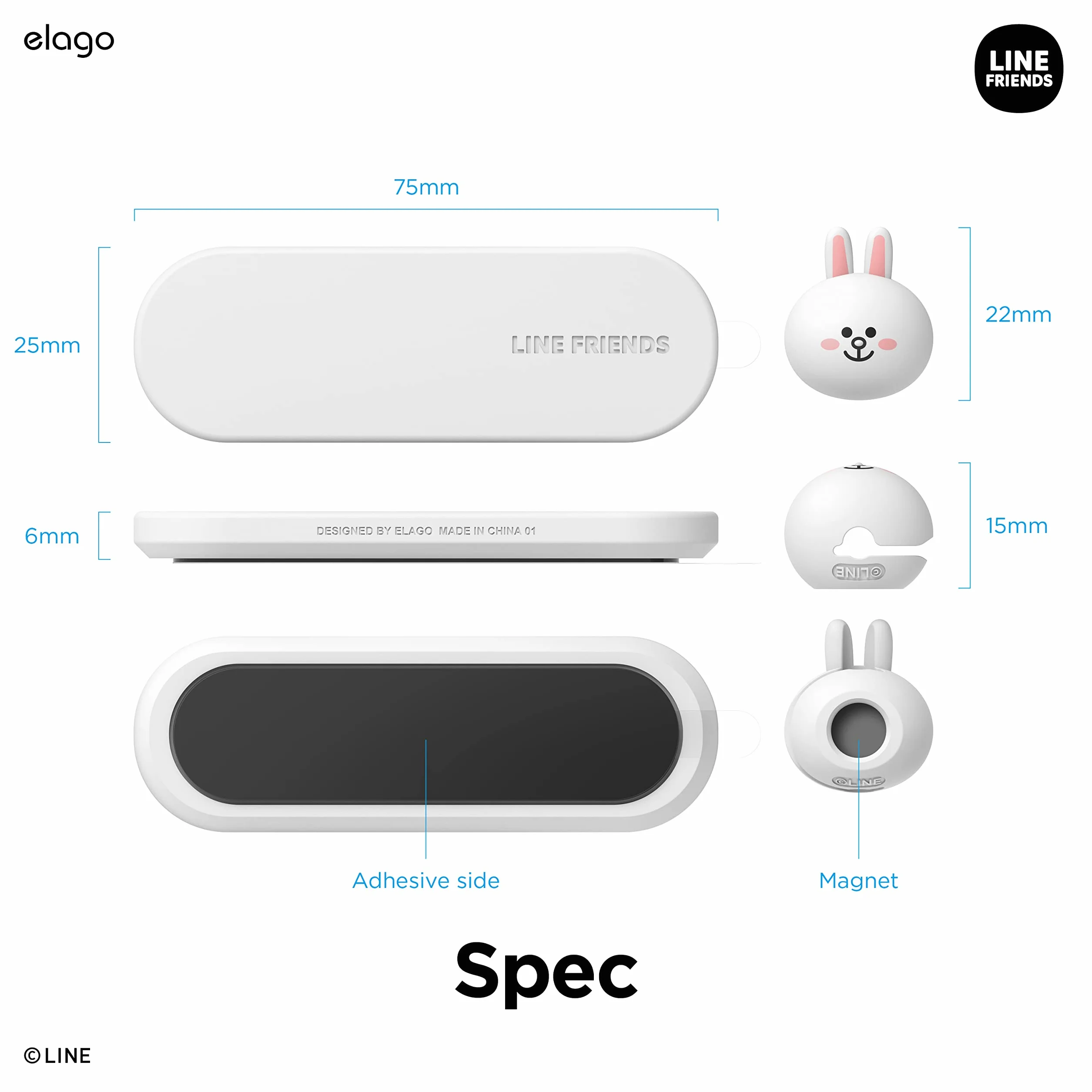 elago LINE Friends magnetyczne przypinki do porządkowania kabli, z miejscem na 3 kable, mocne magnesy, przylepne, wielokrotnego użytku, na biurko, Cony