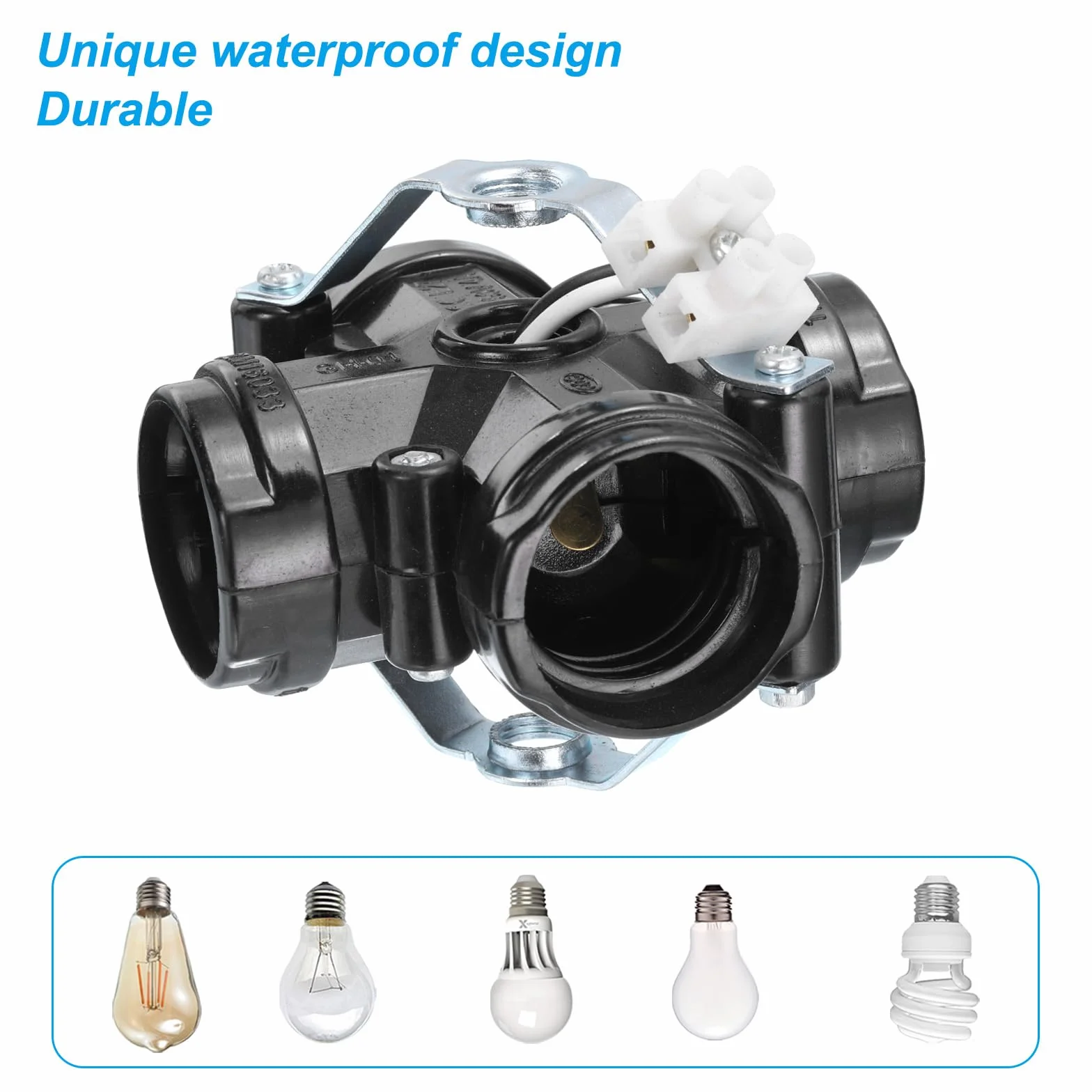 PATIKIL E26/E27 gniazdo środkowe z 4 żarówkami, 1 sztuka uchwyt cokołu lampy do żarówki E26/E27, kolor czarny