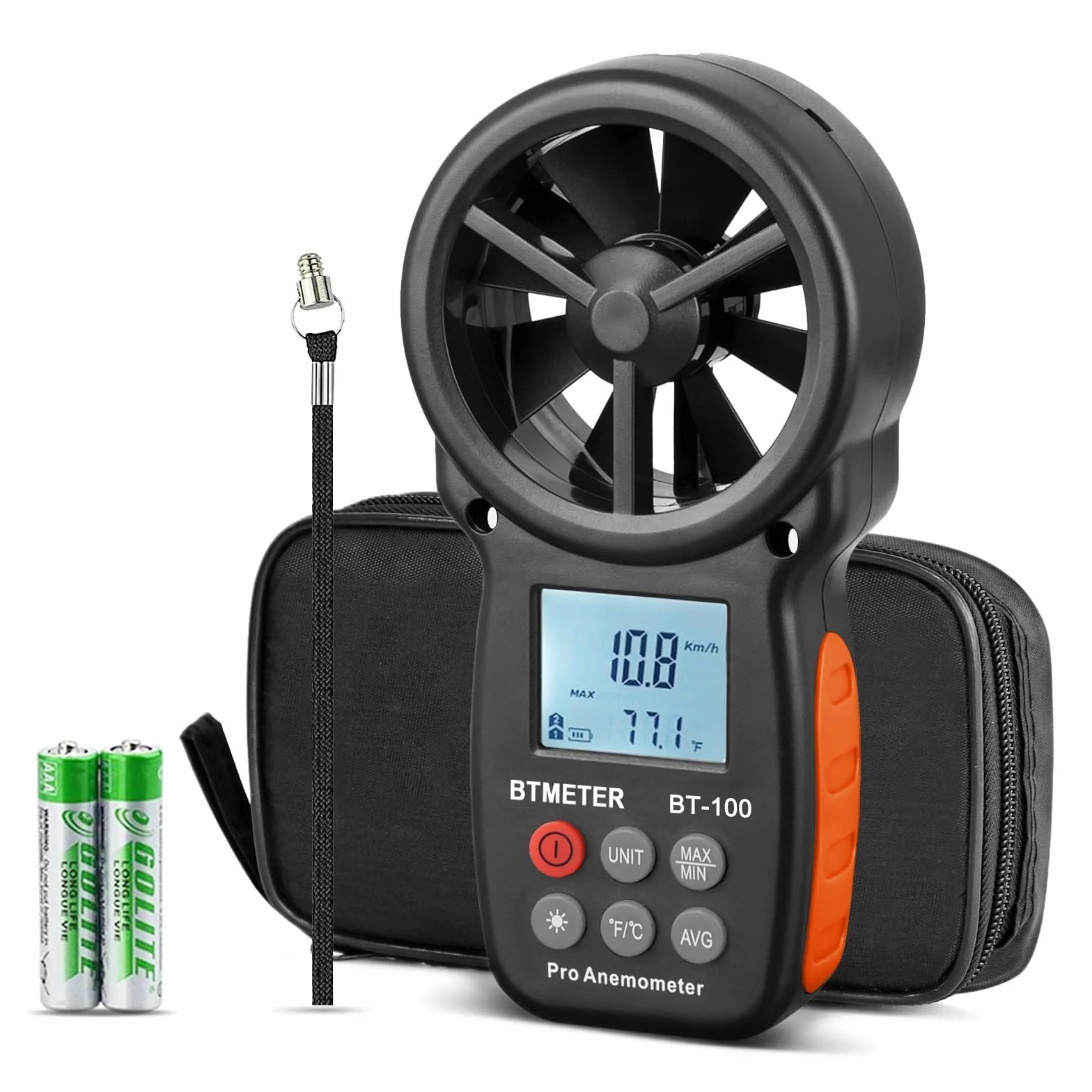 BTMETER BT-100 cyfrowy anemometr ręczny miernik prędkości wiatru 10-45°C