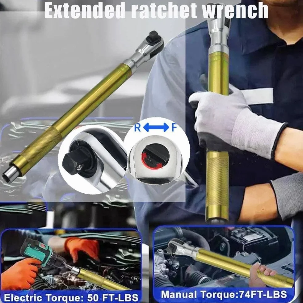 Przedłużany Klucz Grzechotkowy 1/2" Do Adaptera Wiertarskiego,Z Uniwersalnymi Adapterami Napędu Kwadratowego 3/8",1/4", Wielofunkcyjny Zestaw Kluczy Grzechotkowych Z Szybkim Zwalnianiem