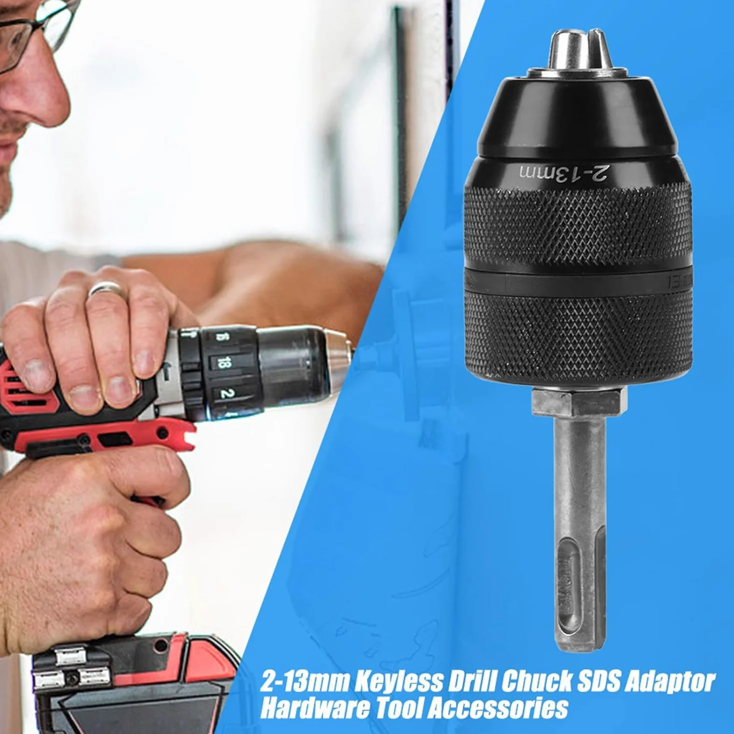Adapter SDS, wszechstronna kompatybilność, adapter SDS Plus, szybkozaciskowy uchwyt wiertarski, pojemność 13 mm, do wiertarek udarowych i śrubokrętów, gwint 1/2-20UNF (3)