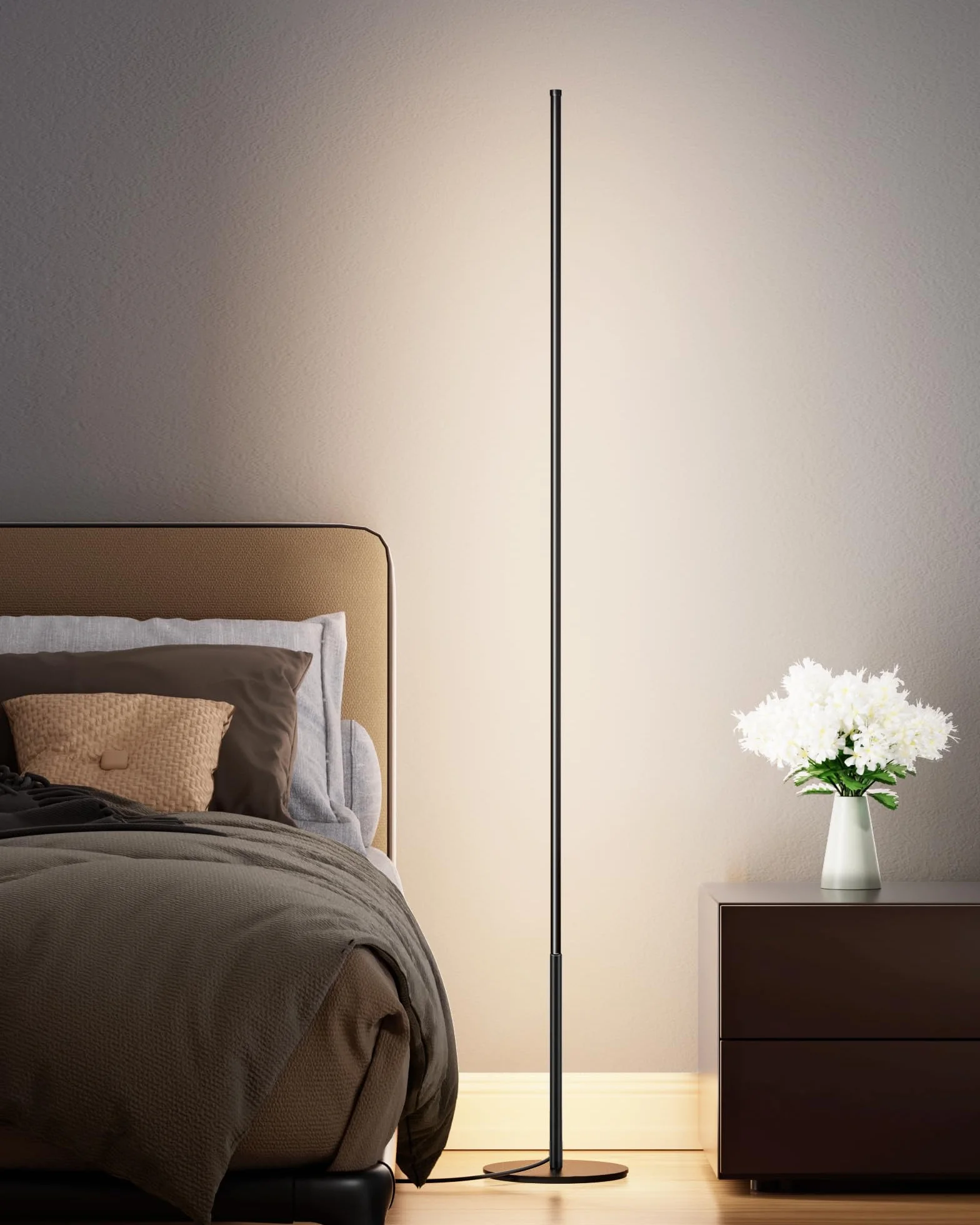 EDISHINE Lampa stojąca LED, 2 sztuki, ściemniana, minimalistyczna lampa narożna do salonu, nowoczesna lampa stojąca z przełącznikiem nożnym, 3000 K, ciepła biel, 146 cm, kolumna świetlna do sypialni