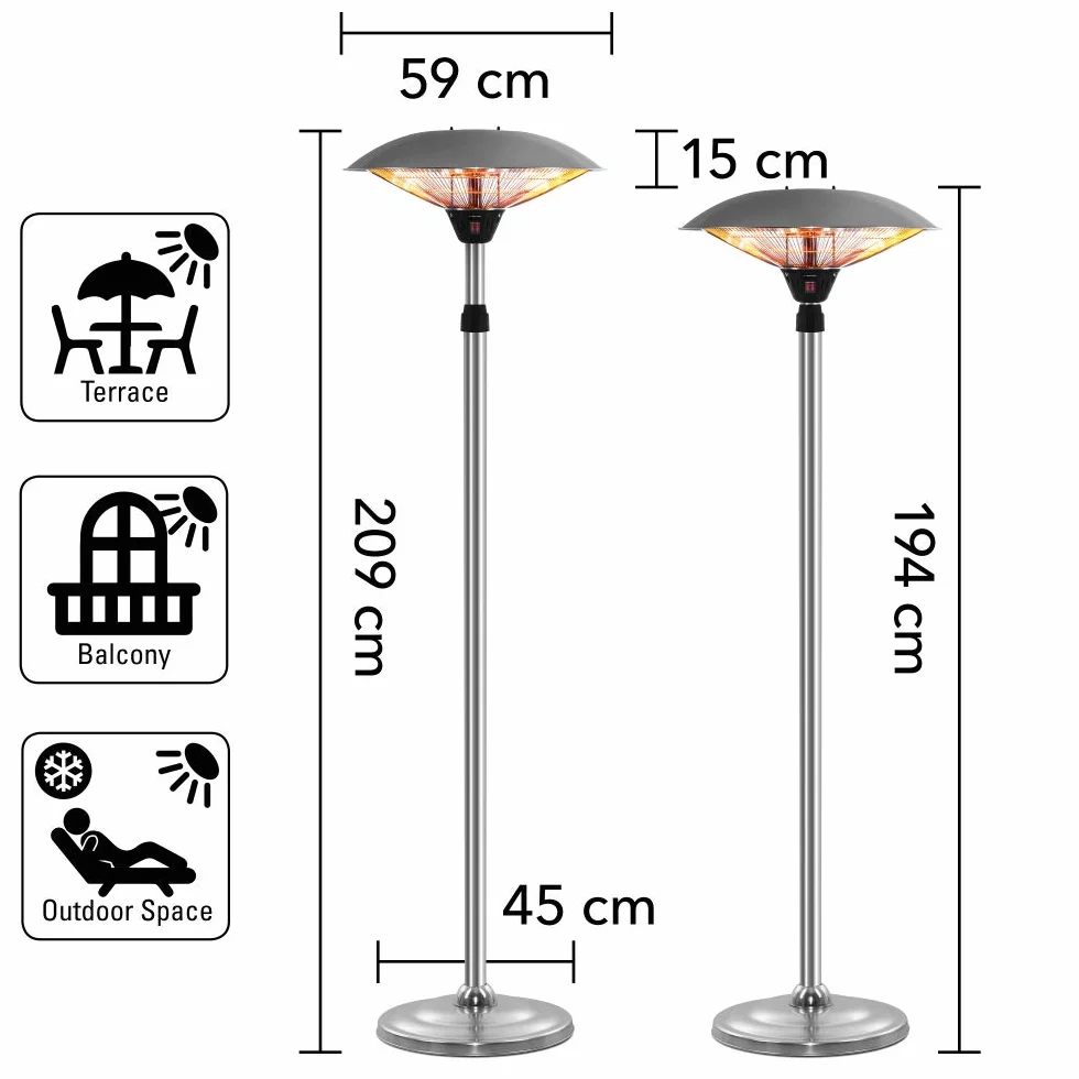 TROTEC IRS 2020 Designerski stojący promiennik ciepła na podczerwień 2 stopnie ogrzewania maks. moc 2000 W energooszczędny dystrybucja ciepła 360° regulacja wysokości 194-209 cm