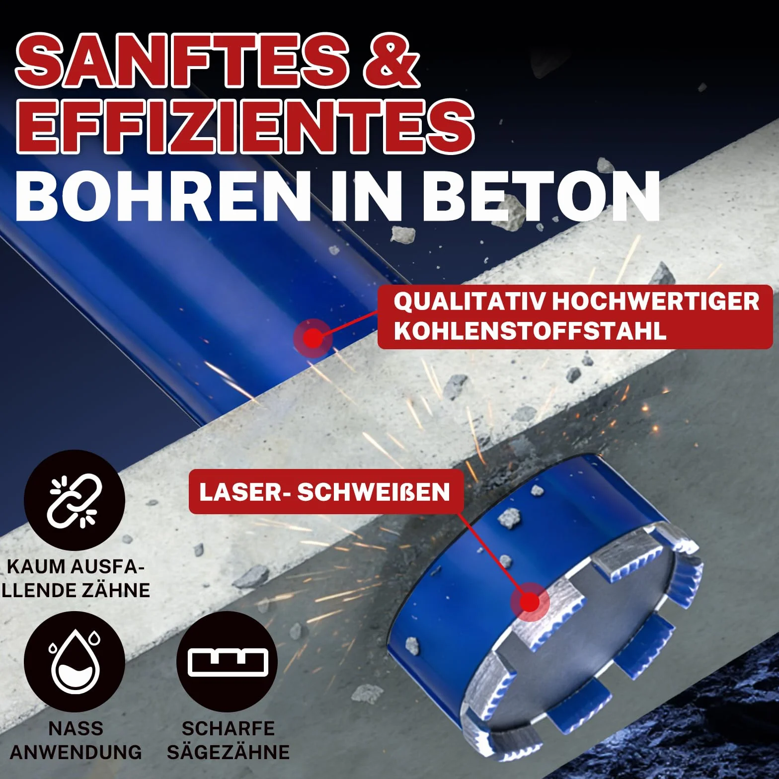 Wiertło rdzeniowe 83 mm z SDS Plus (1-1/4 cala) – głębokość cięcia 410 mm – wiercenie na mokro diamentowa koronka wiertnicza do zbrojonego betonu, kamienia, cegły, muru (łącznie 460 mm)
