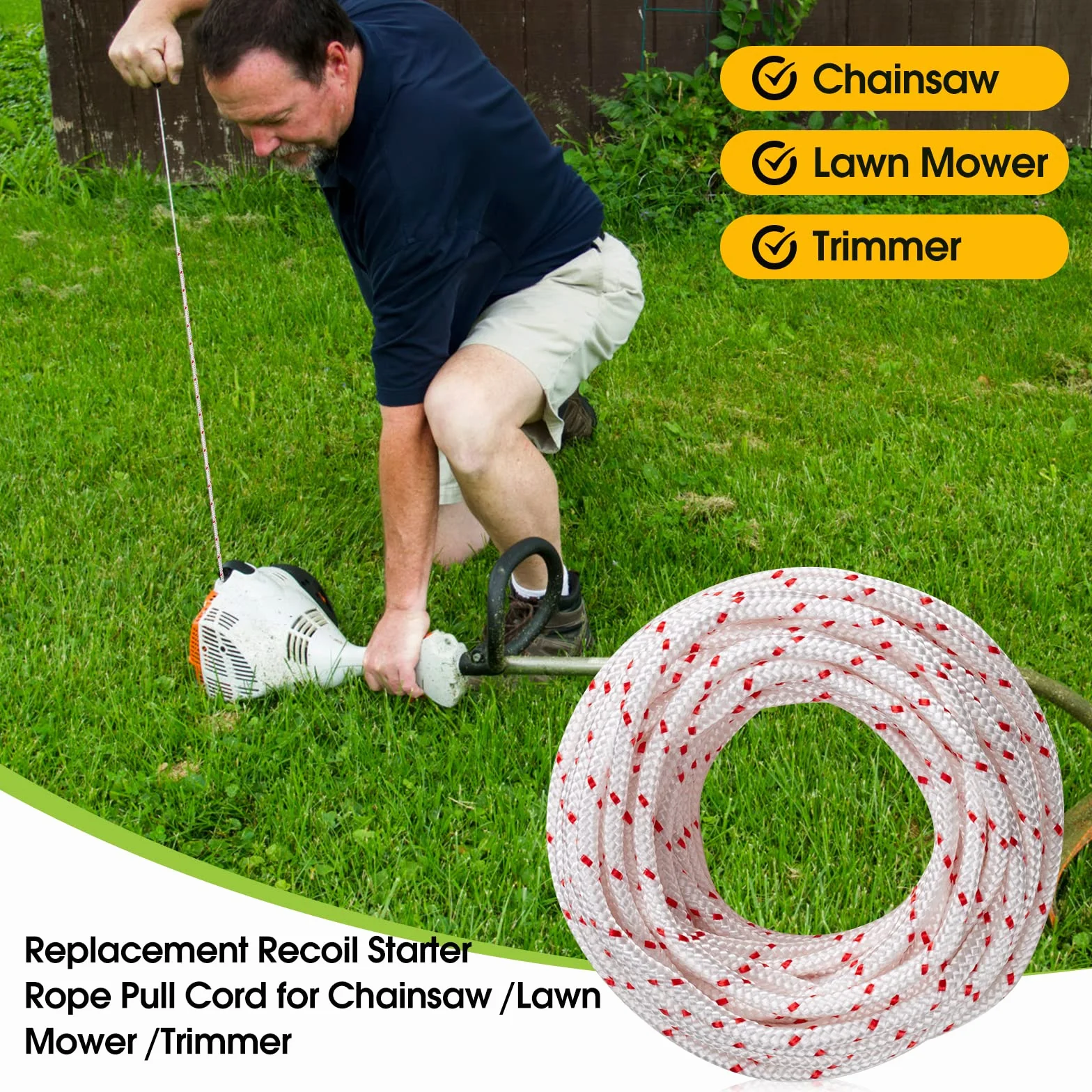 10 metrów, 3,5 mm, zamiennik linki rozruchowej do Husqvarna STIHL Craftsman Chainsaw Kosiarka Trimmer