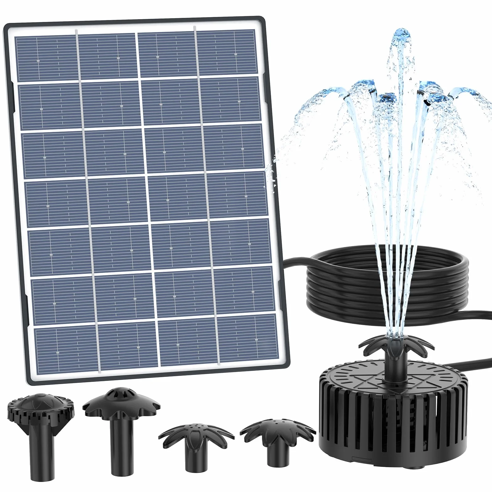 AISITIN Solarna pompa wodna 4,5 W szklany panel fontanna z 4 dyszami do ogrodu