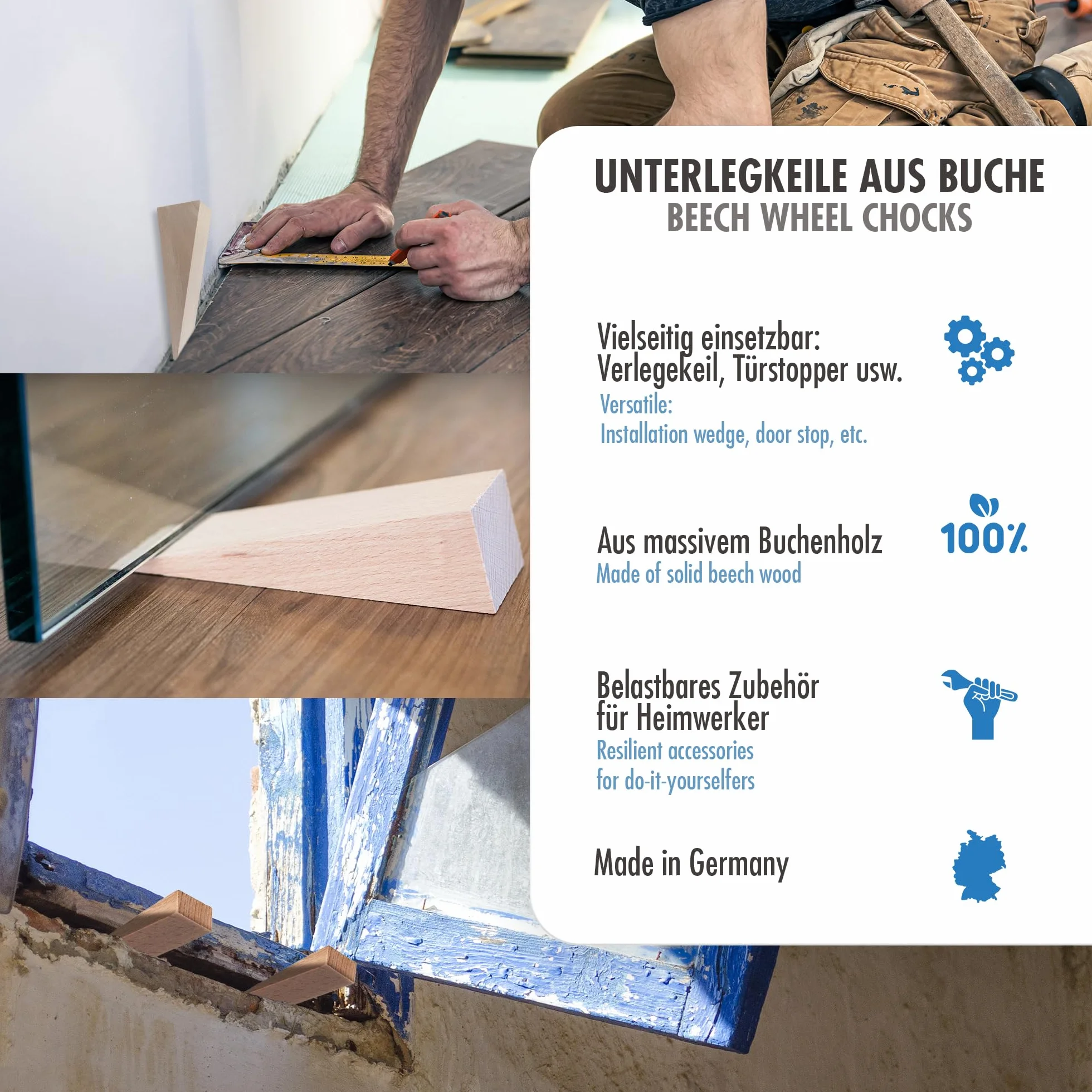 haggiy Kliny z twardego drewna – kliny z naturalnego buku (dł. x szer. x wys.) 70 x 25 x 15 mm (10 szt.)
