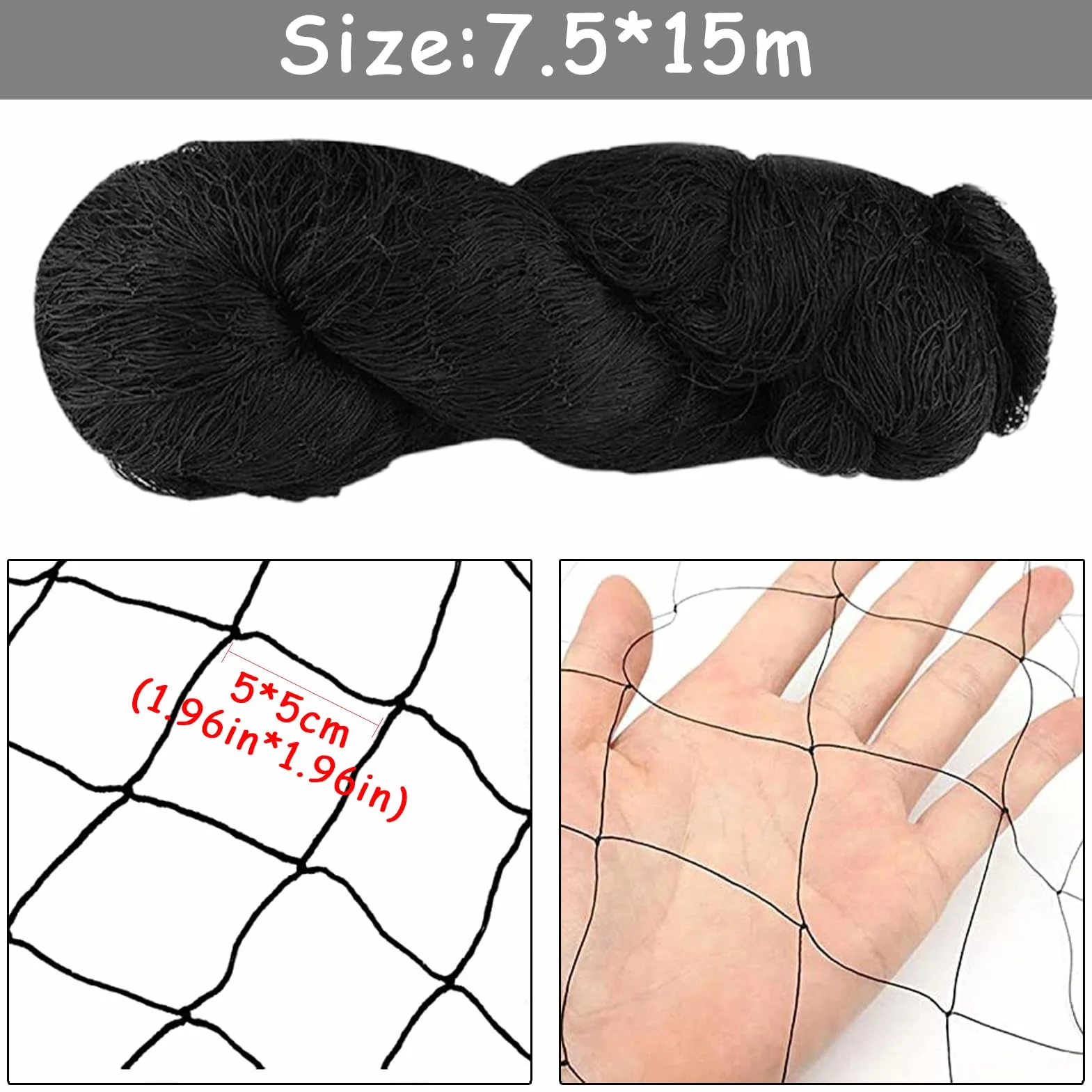 Siatka Przeciw Ptakom 7,5 m x 15 m - Chroniąca Przed Gołębiami, Drobiazgowa, Wytrzymała, Wielokrotnego Użytku - Do Roślin, Warzyw, Stawu