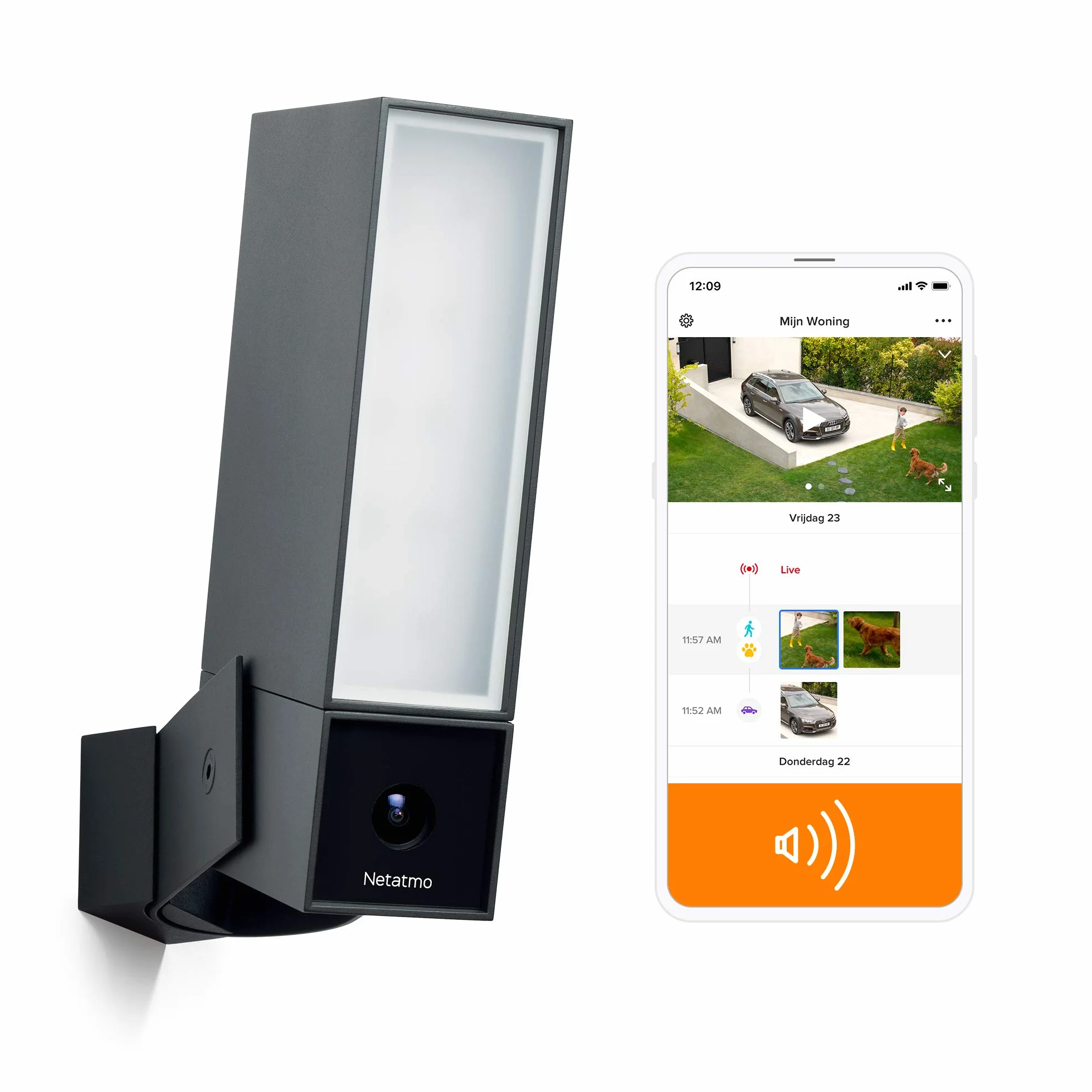 Netatmo Monitorująca Inteligentna Kamera Zewnętrzna z Alarmem 105 dB Netatmo, WiFi, Wbudowane oświetlenie, Wykrywanie ruchu, Noktowizja, Bez abonamentu, NOC-S-EC