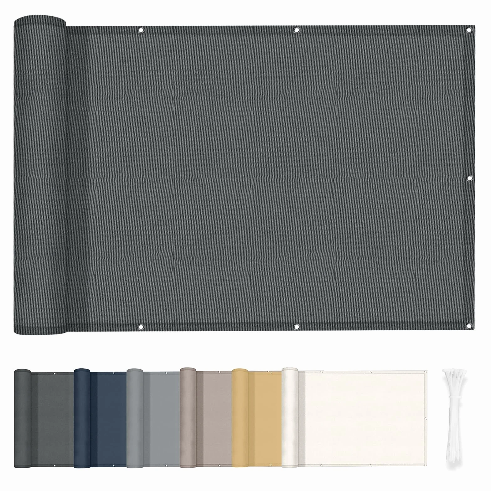 HENG FENG Osłona balkonowa 1 x 8 m, 160 g/㎡ wodoodporna osłona ogrodzeniowa PES, 95% ochrona przed promieniowaniem UV, na taras, podwórko, basen zewnętrzny, werandę, balustradę, antracyt